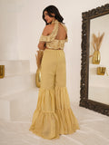 Side Profile of Designer Yellow Crop Top Palazzo Outfit

