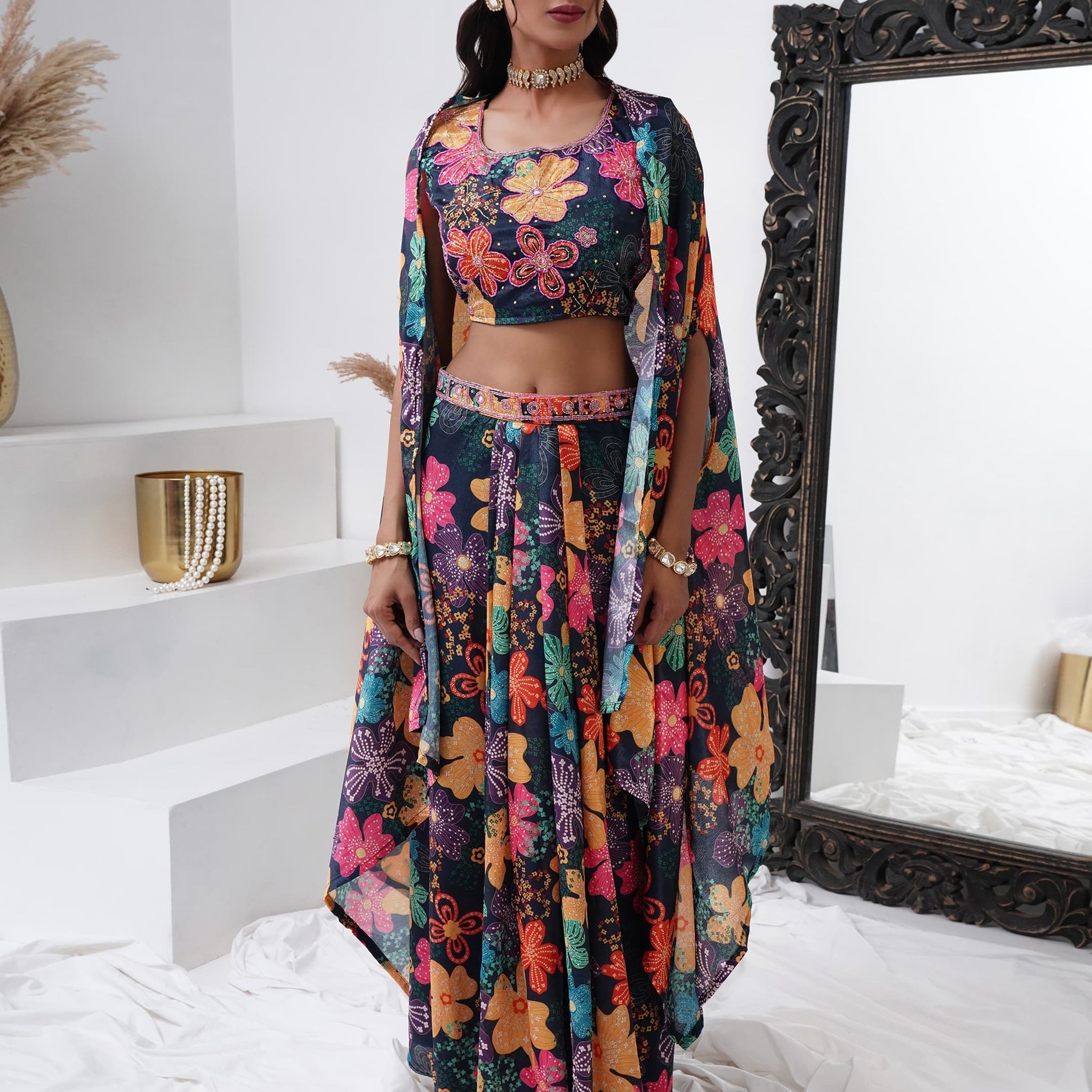 Multicolor Indo-Western Cape Style Palazzo Set for Women

