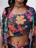 Designer Cape Palazzo Suit in Digital Chinon with Embroidery

