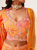 Digital Chinon Embroidered Crop Top with Palazzo