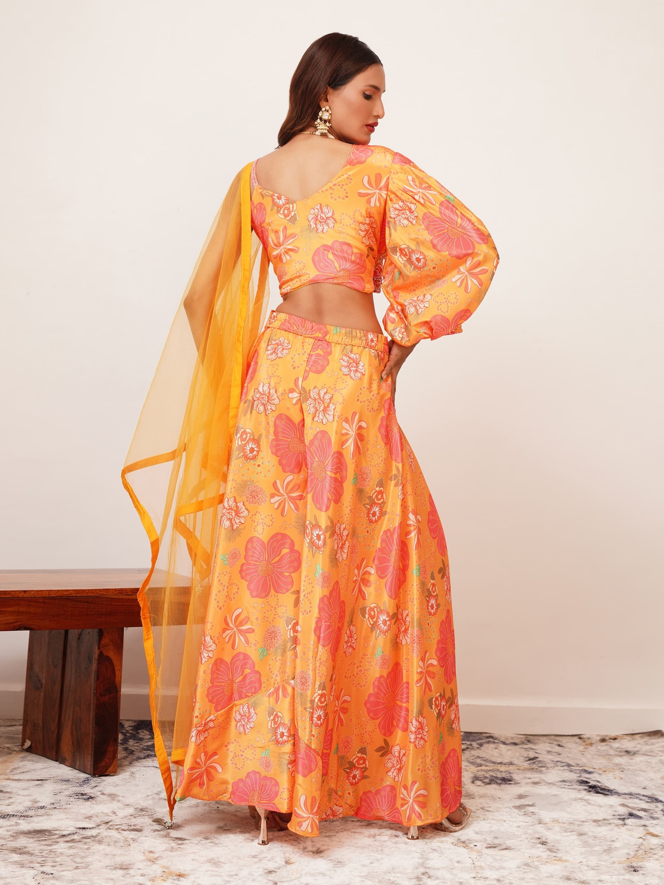 Fully Stitched Orange Indo Western Set for Women
