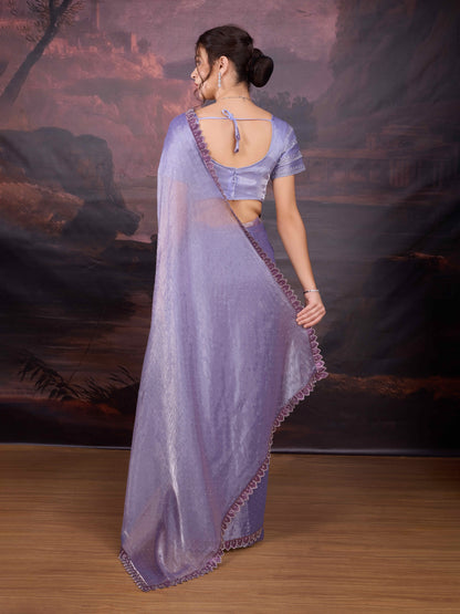 Back View of Lavender embroidered saree for festive events