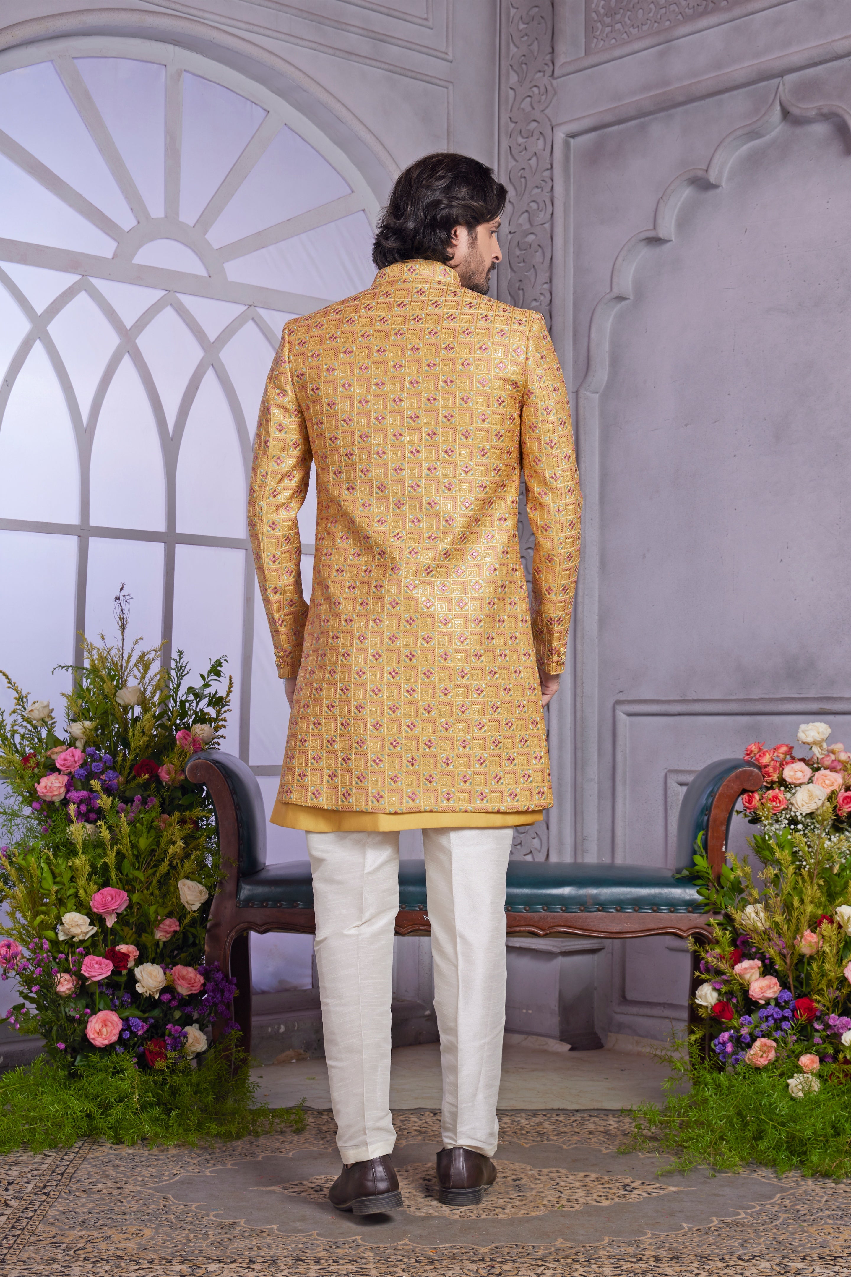 Mustard festive Indo Western attire