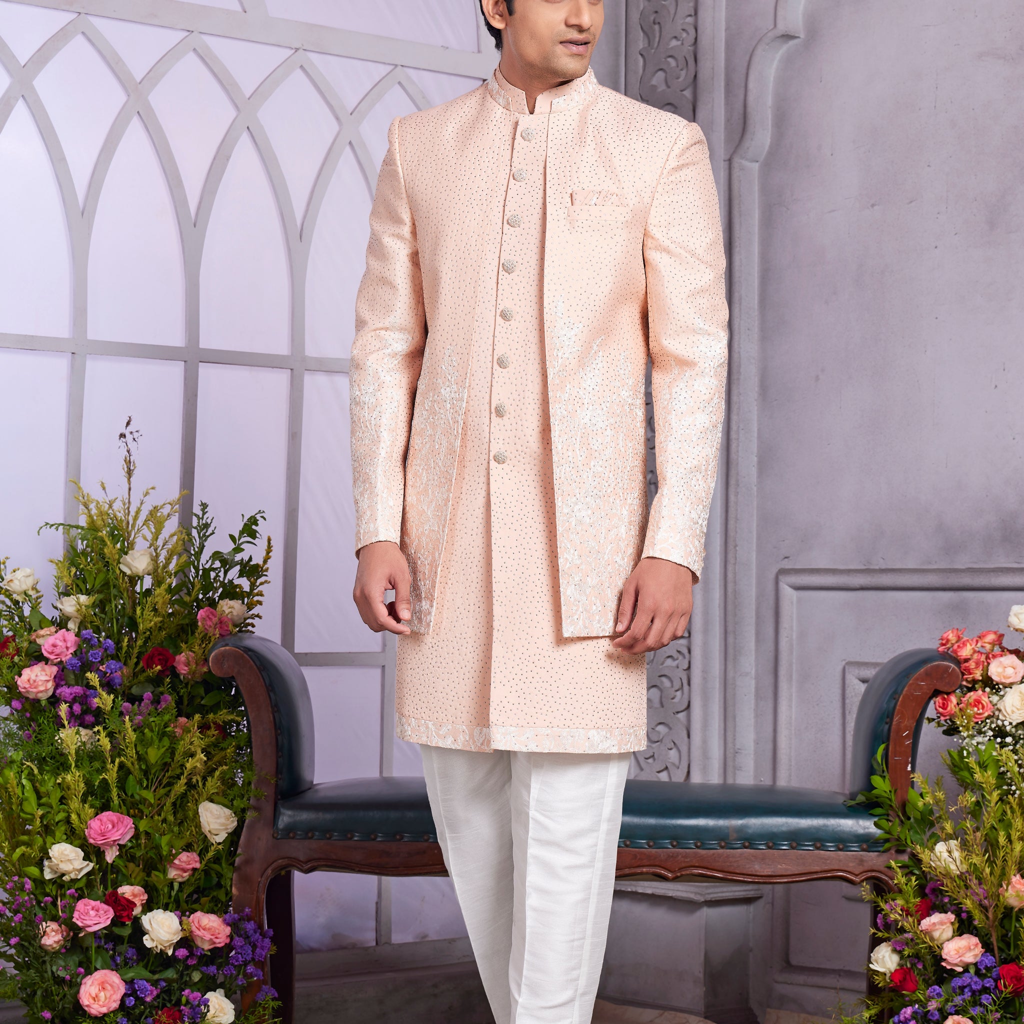 Peach Indo Western men’s kurta set