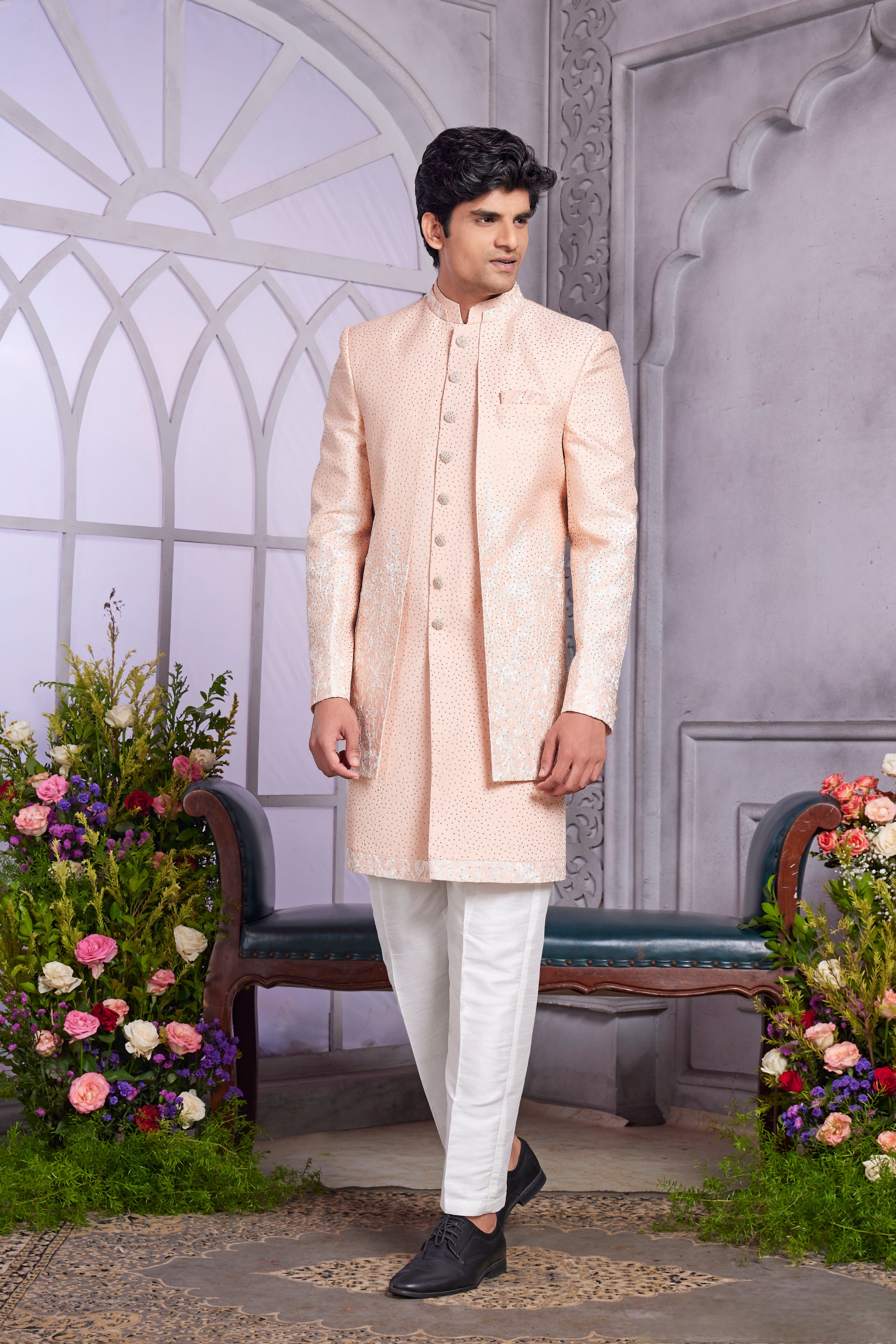 Peach Indo Western men’s kurta set