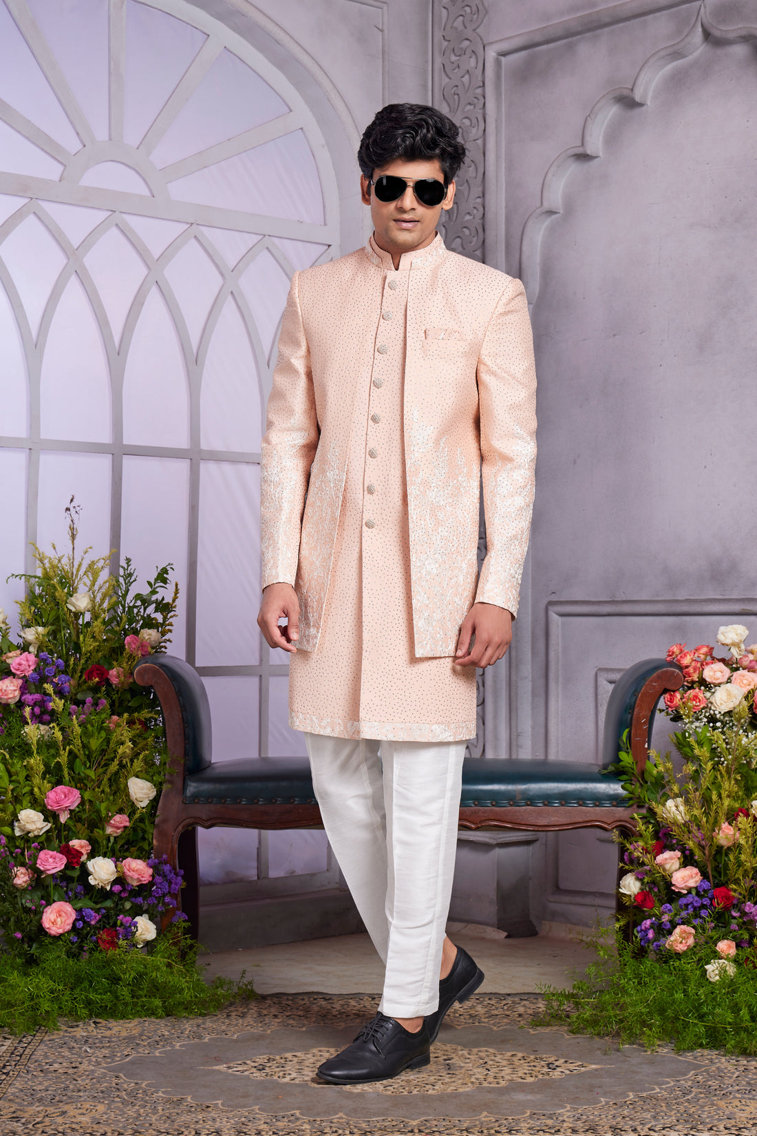 Peach Indo Western men’s kurta set