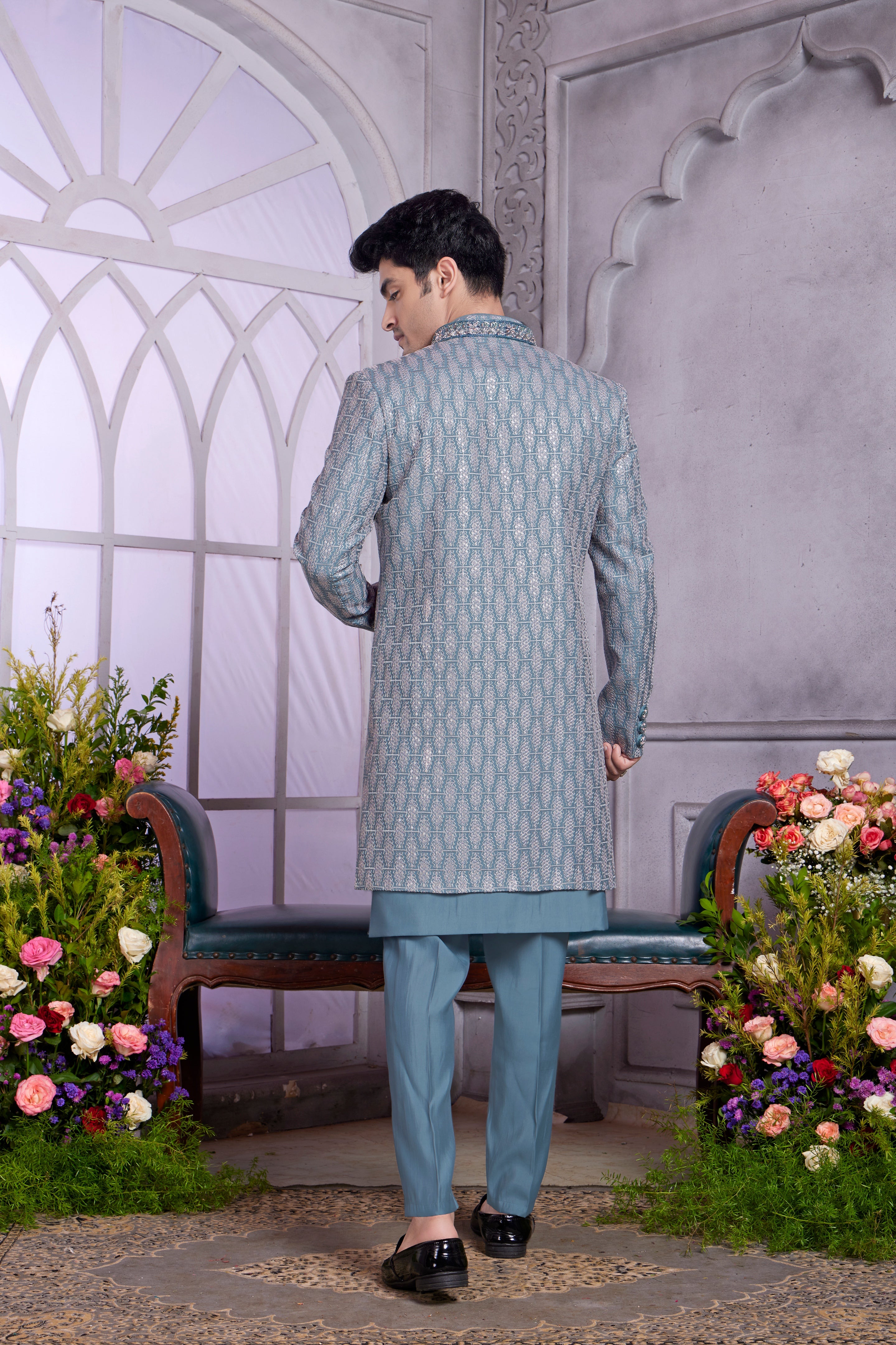 Designer teal ethnic wear