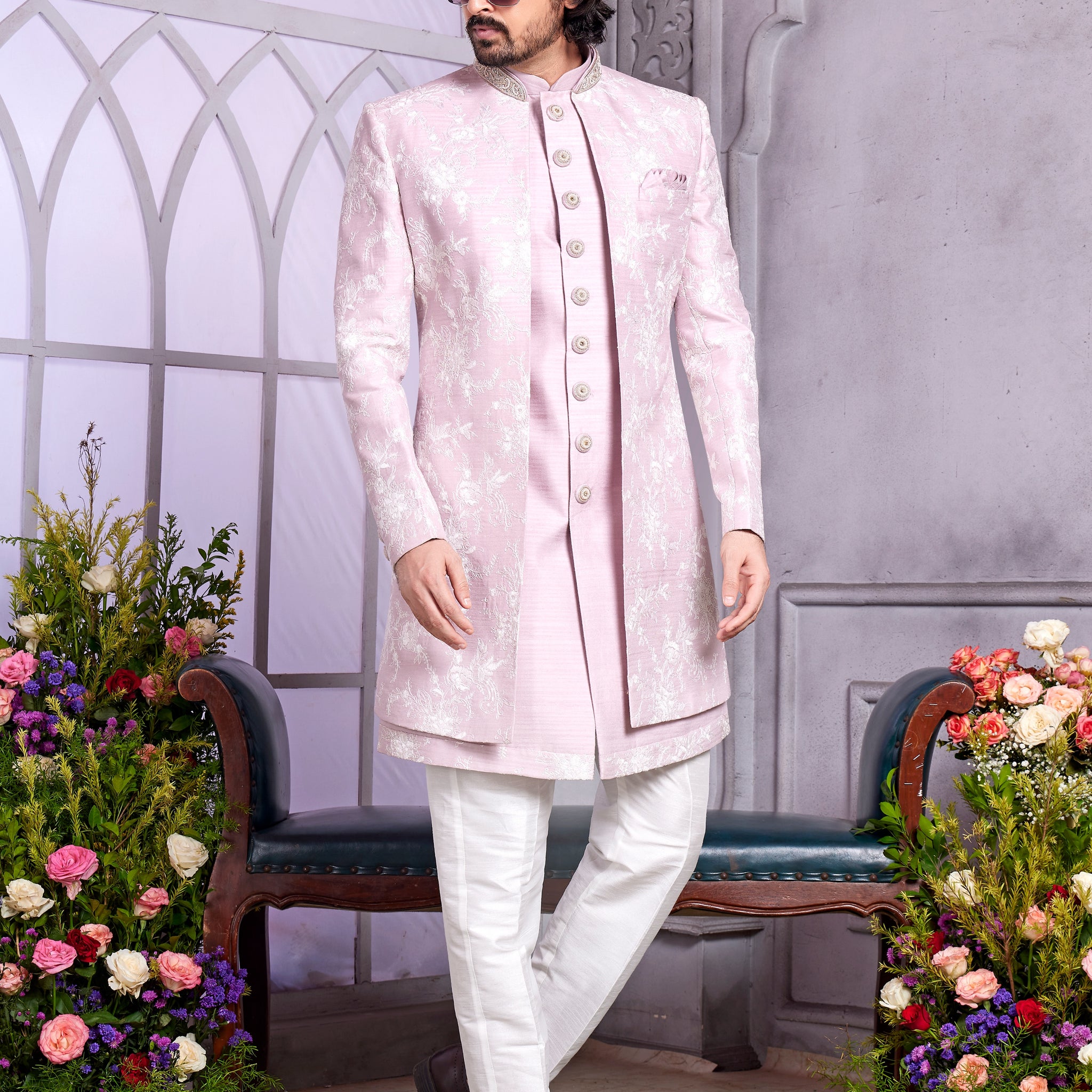 Light pink Indo Western for men
