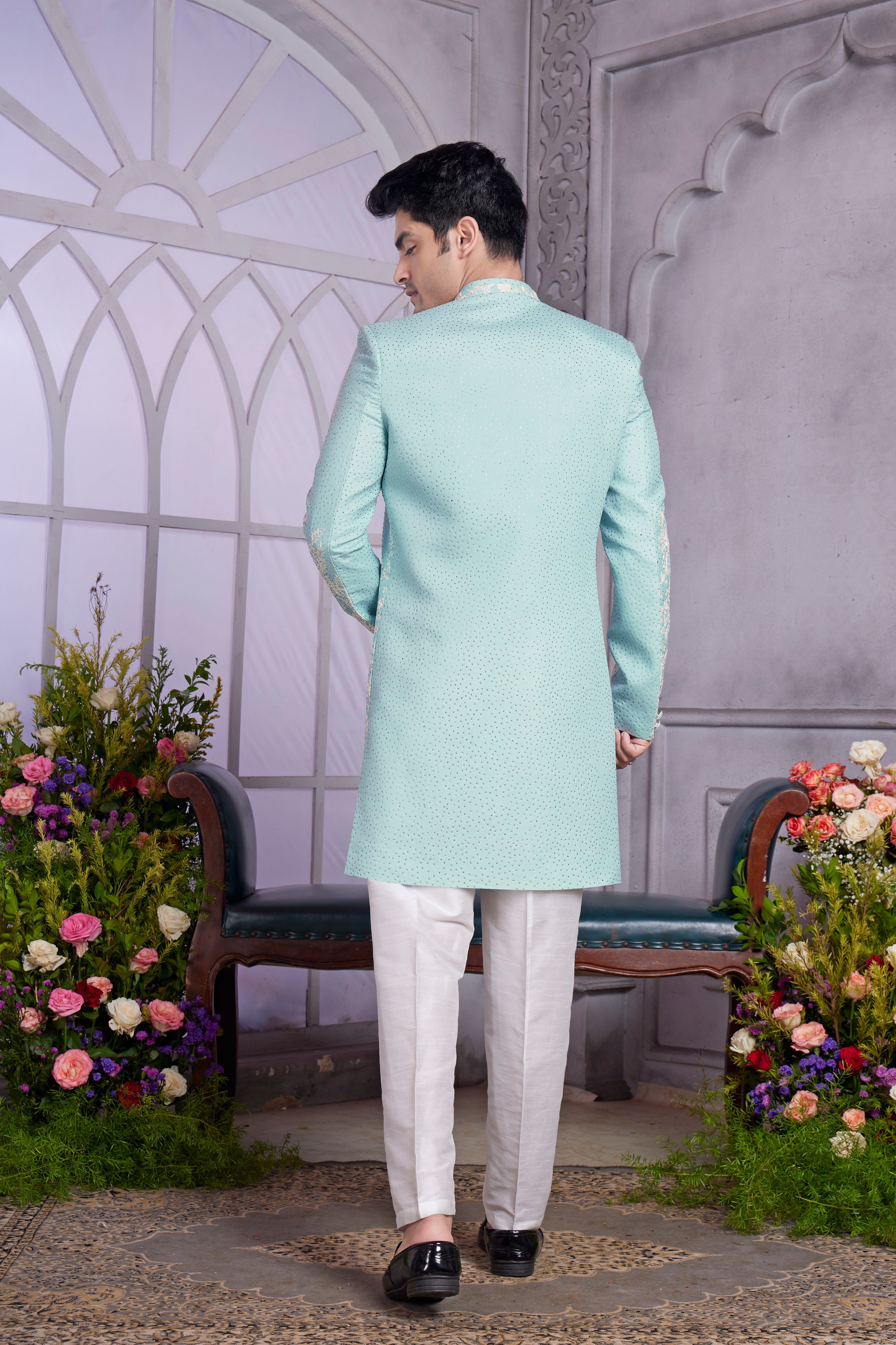 Festive mint Indo Western clothing for men