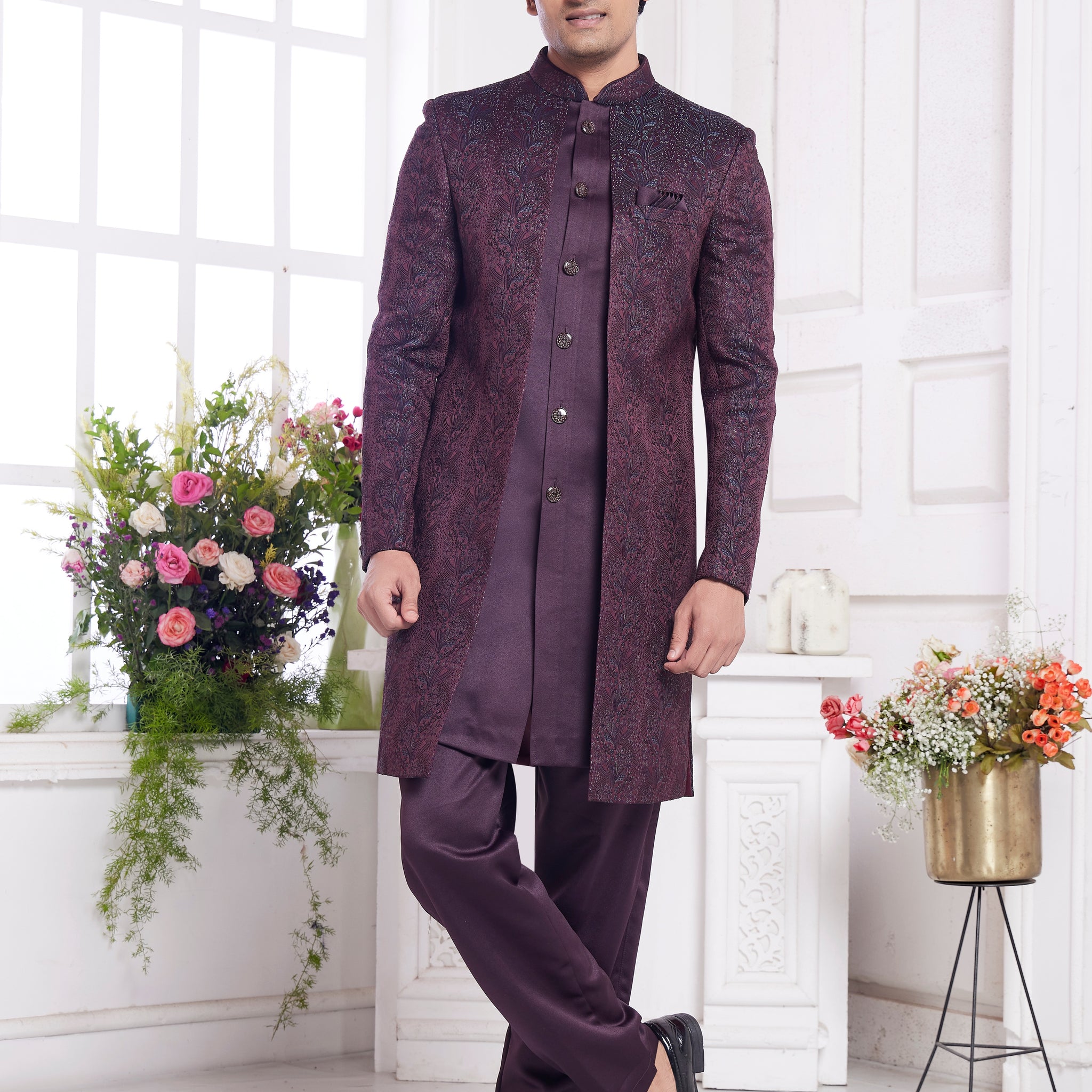 Maroon indo western for men