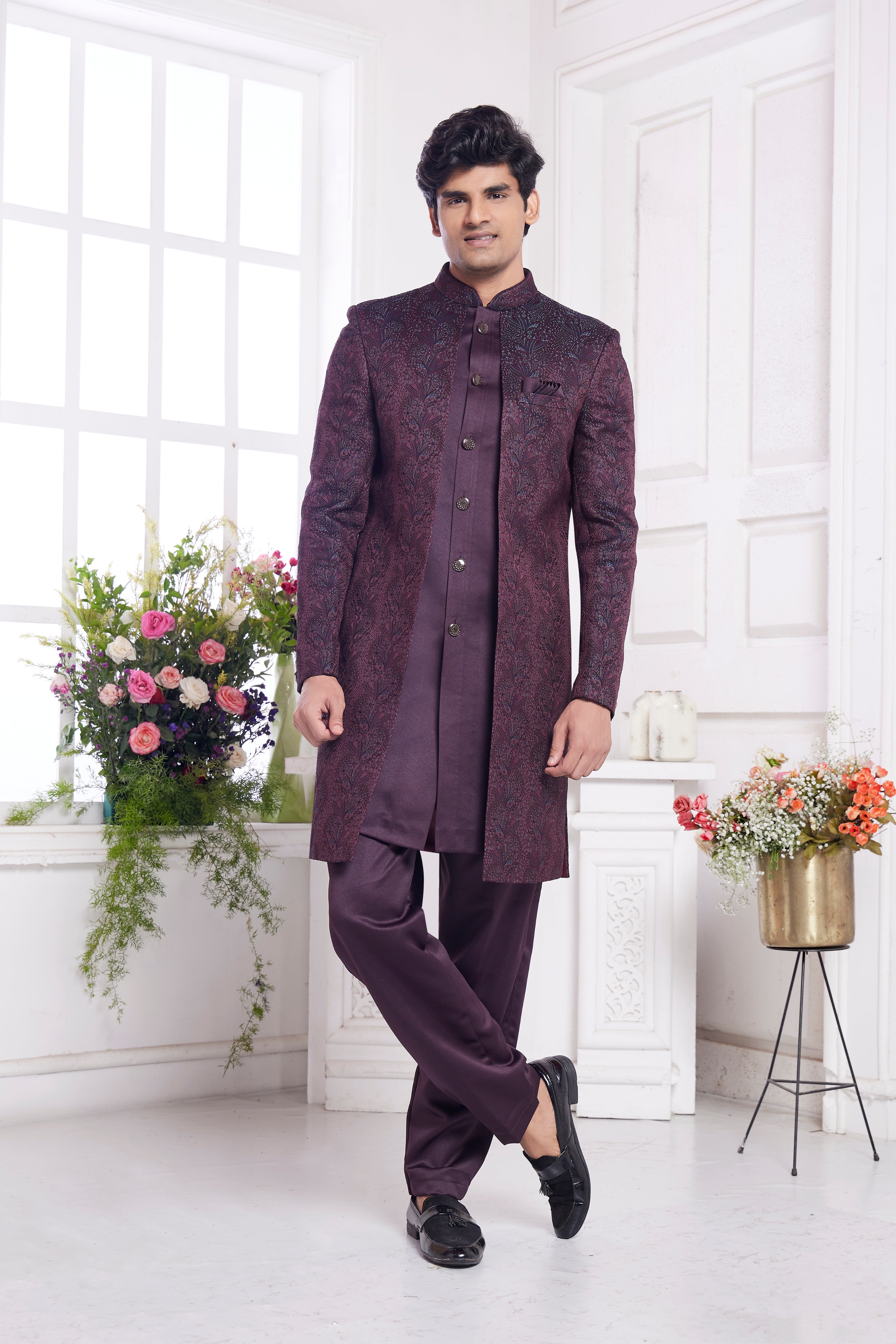 Maroon indo western for men