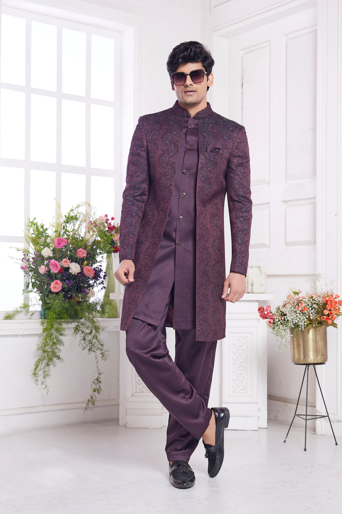 Maroon indo western for men