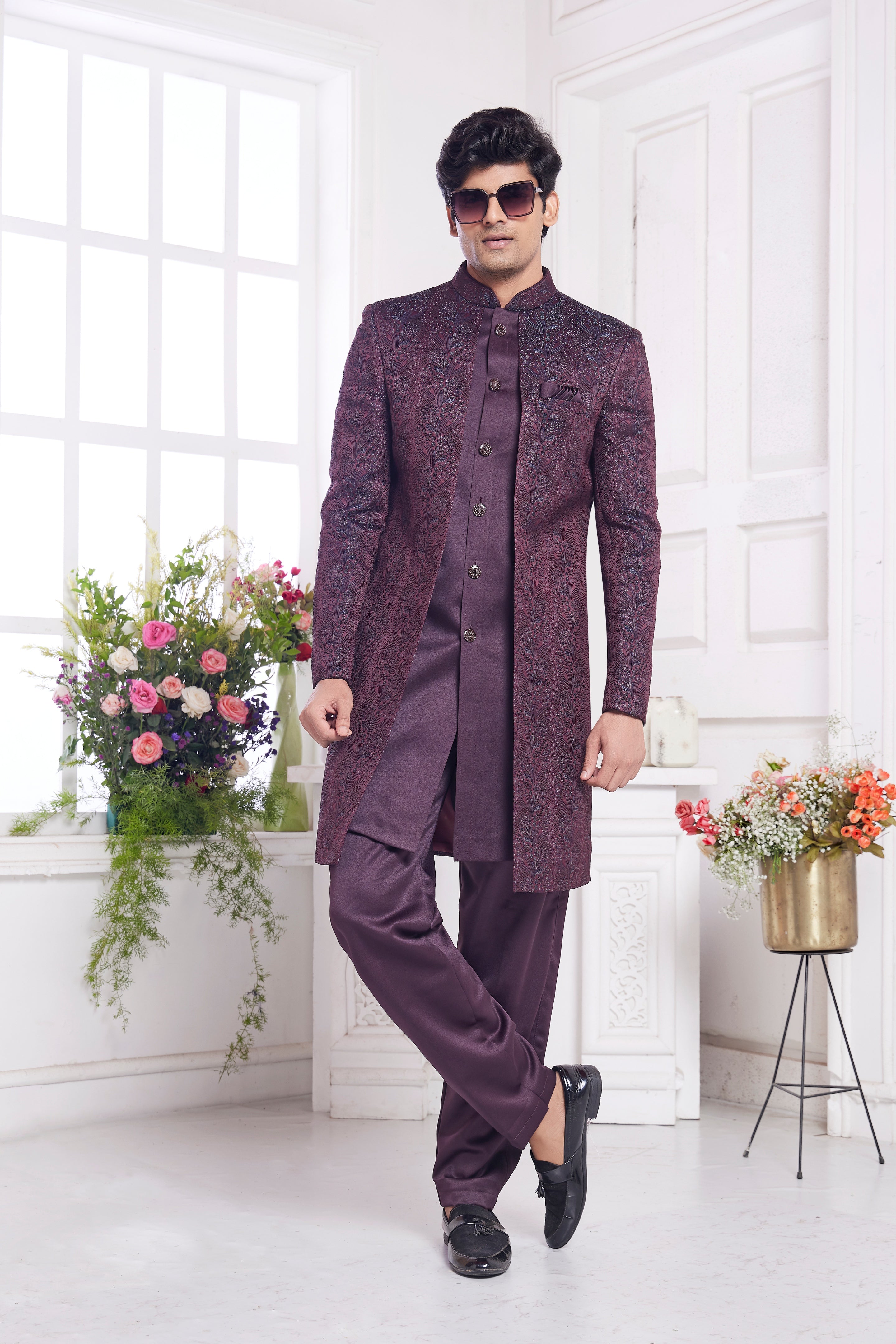 Indo western maroon sherwani style