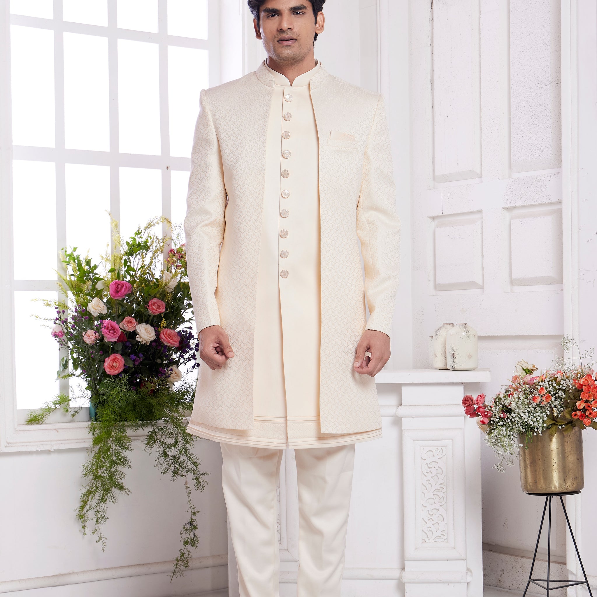 Cream indo western for men