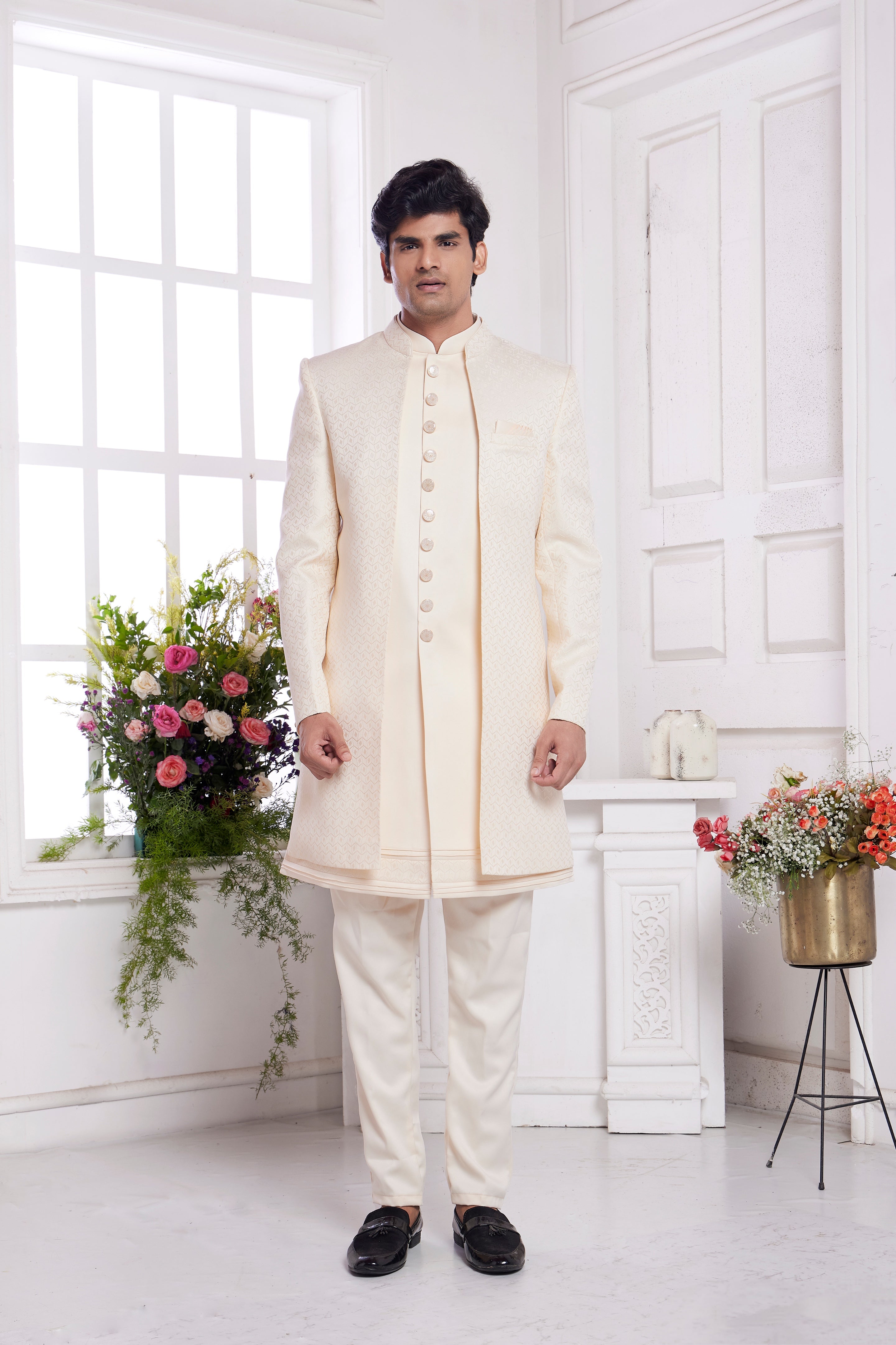 Cream indo western for men