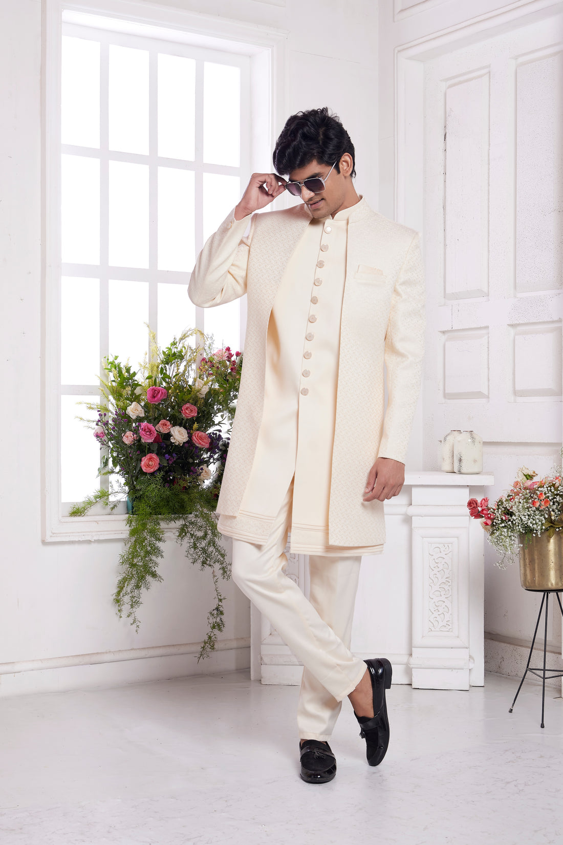 Cream indo western for men