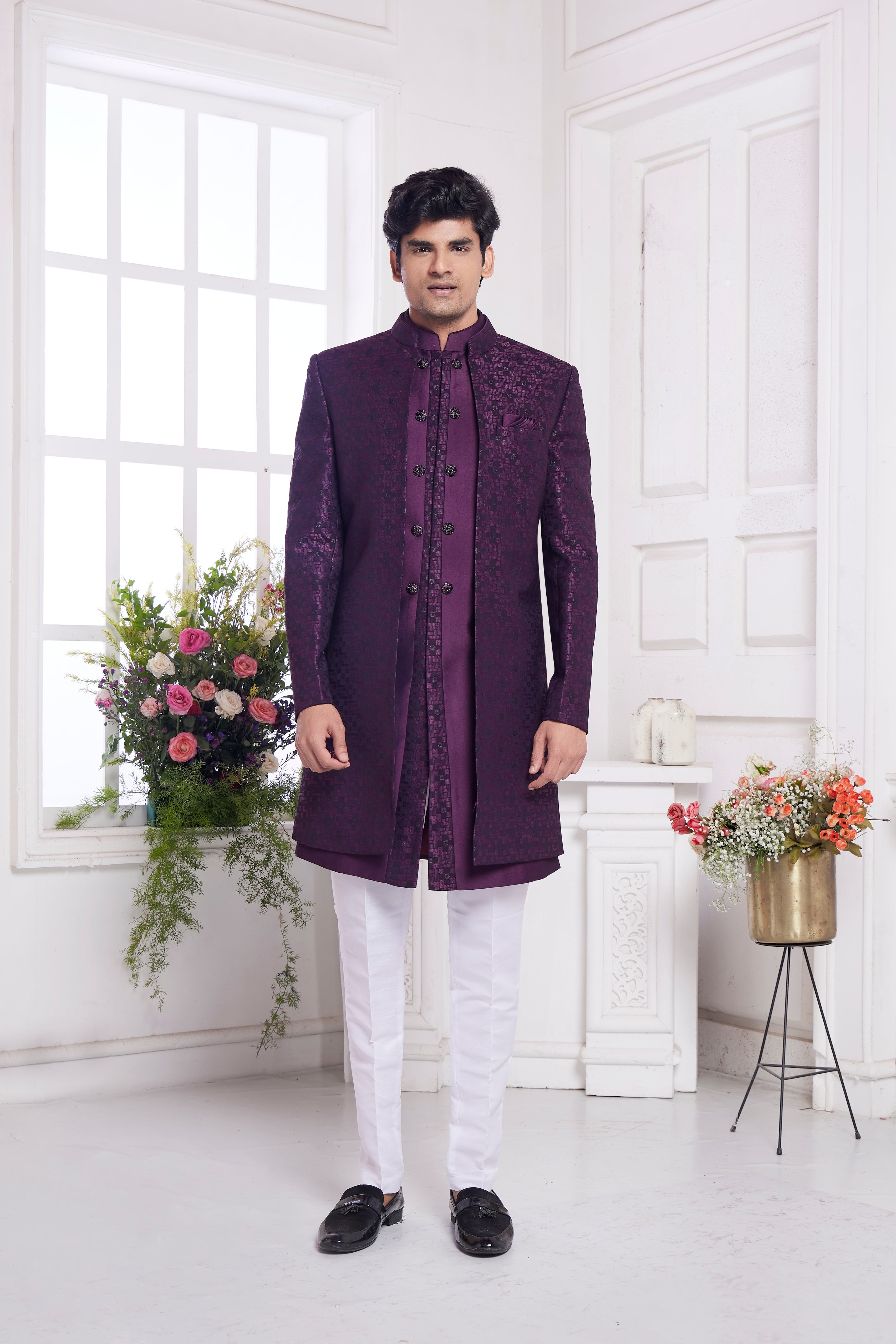 Wine color indo western outfit