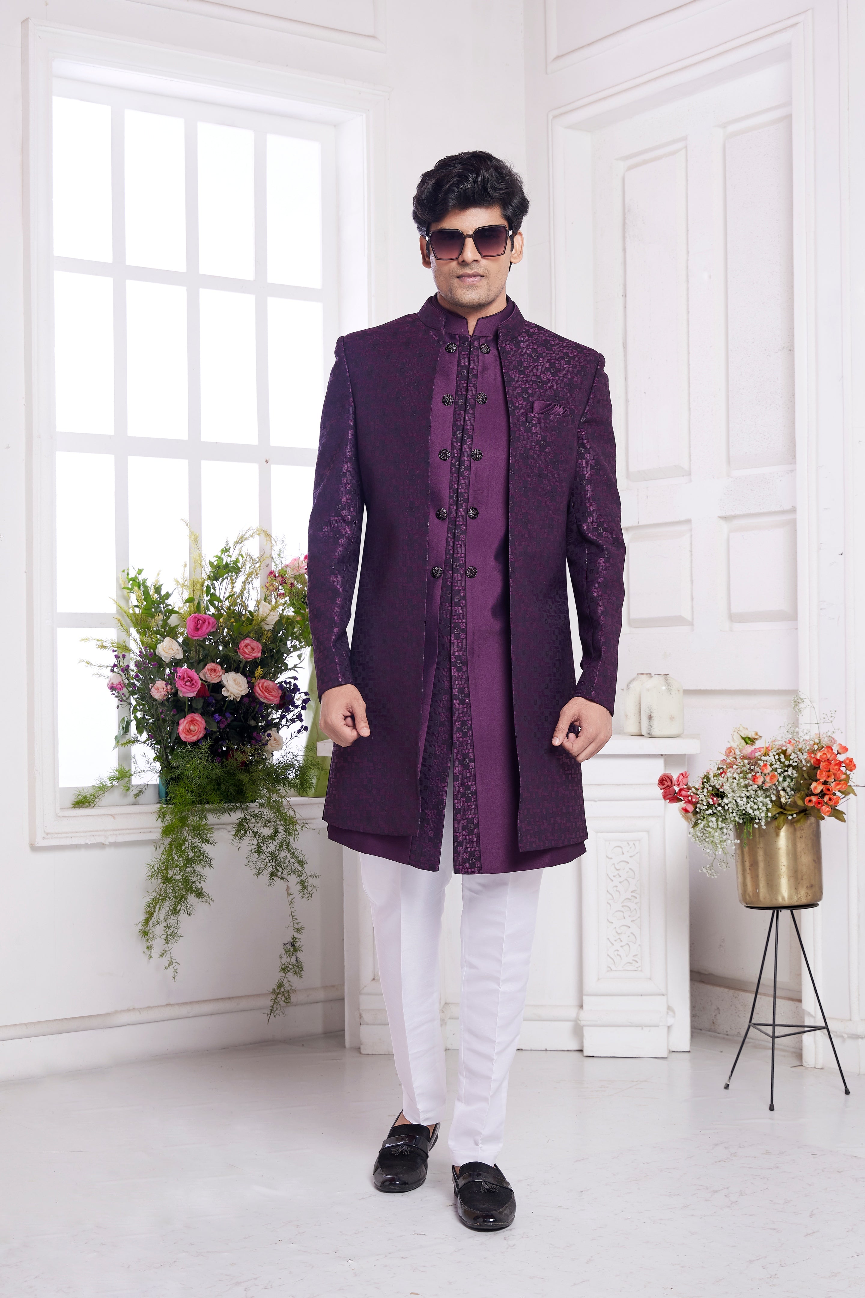 Elegant wedding wear wine color