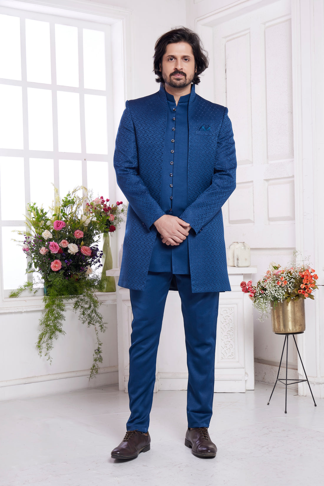 Royal blue indo western sherwani