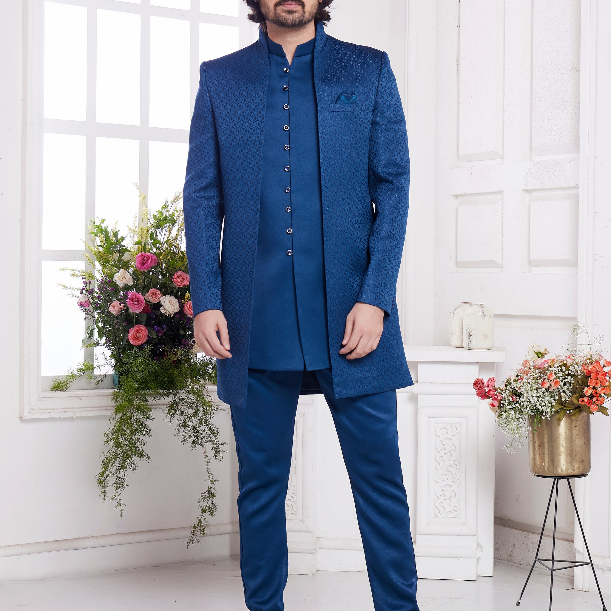 Royal blue indo western sherwani