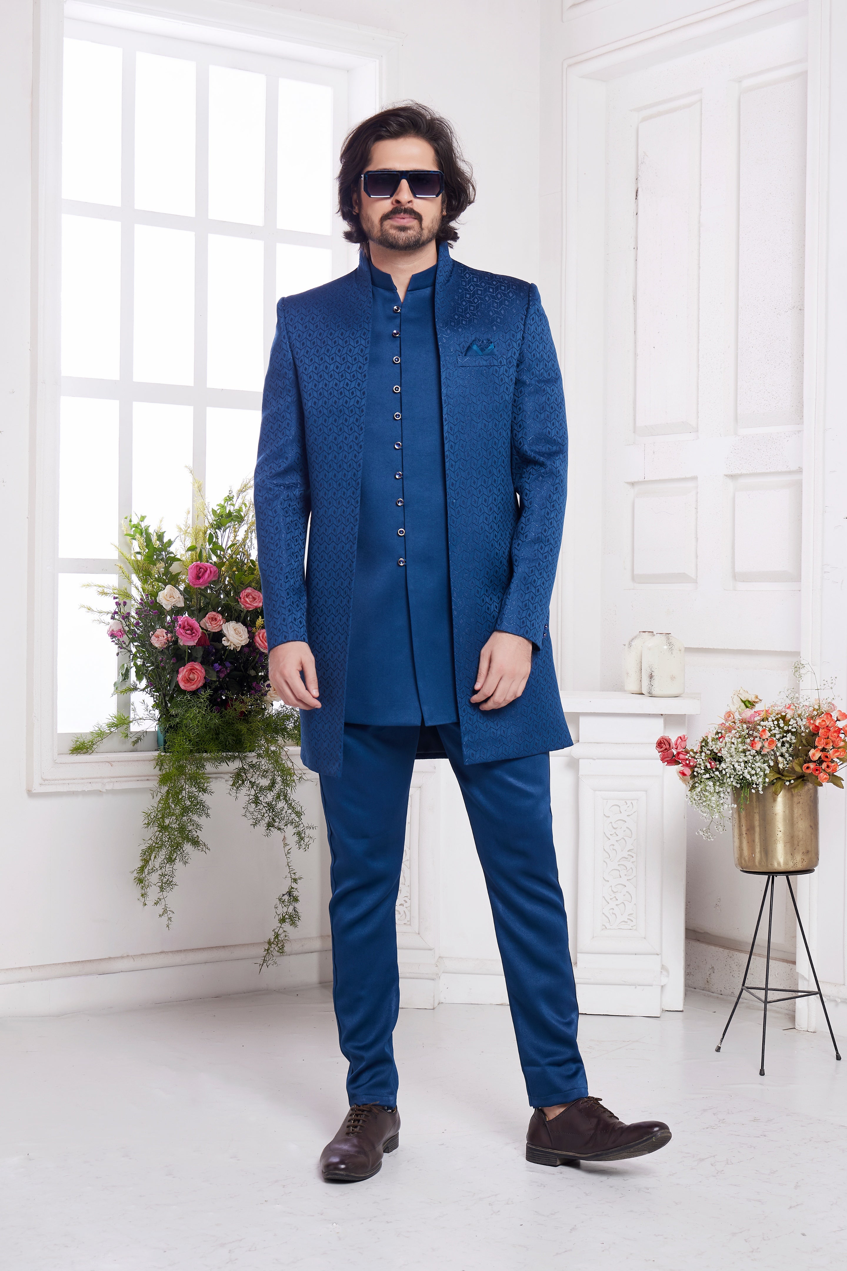 Royal blue indo western sherwani