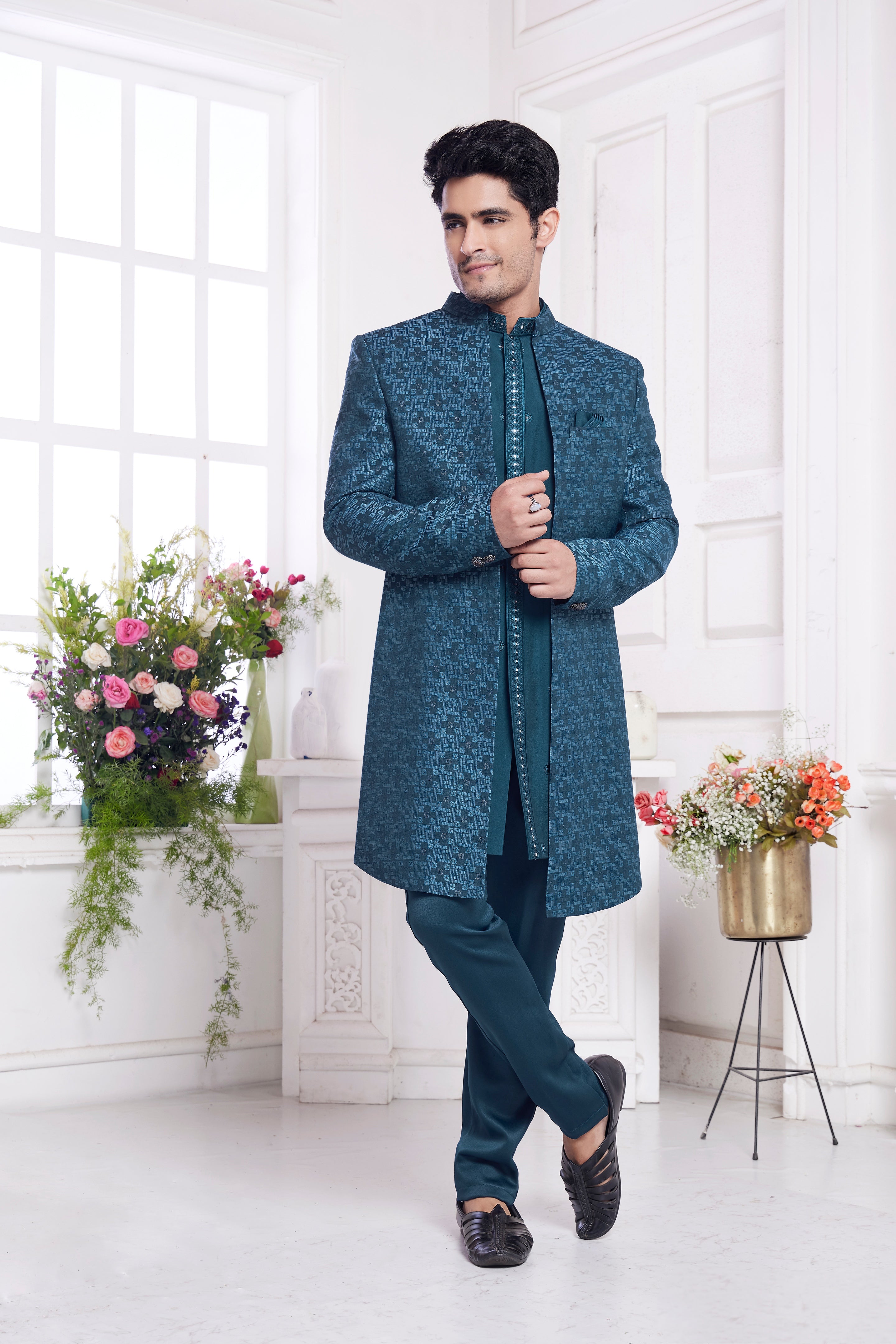 Traditional wear in green-blue tone