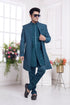 Teal green indo western for men