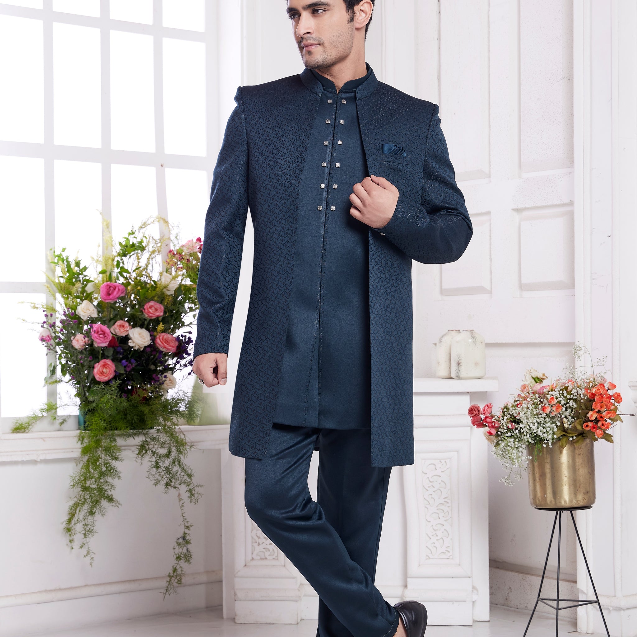 Navy blue indo western for groom