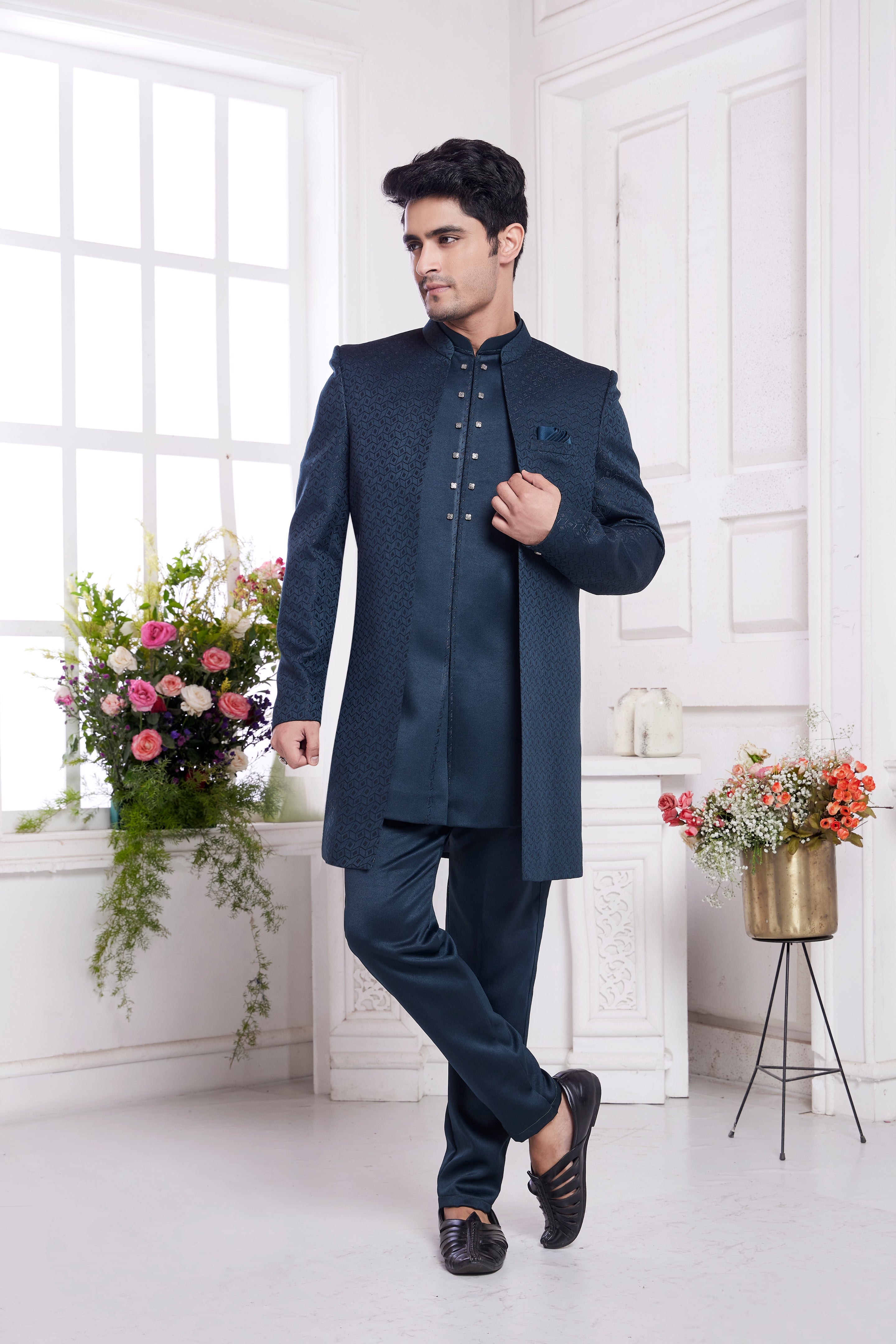 Navy blue indo western for groom