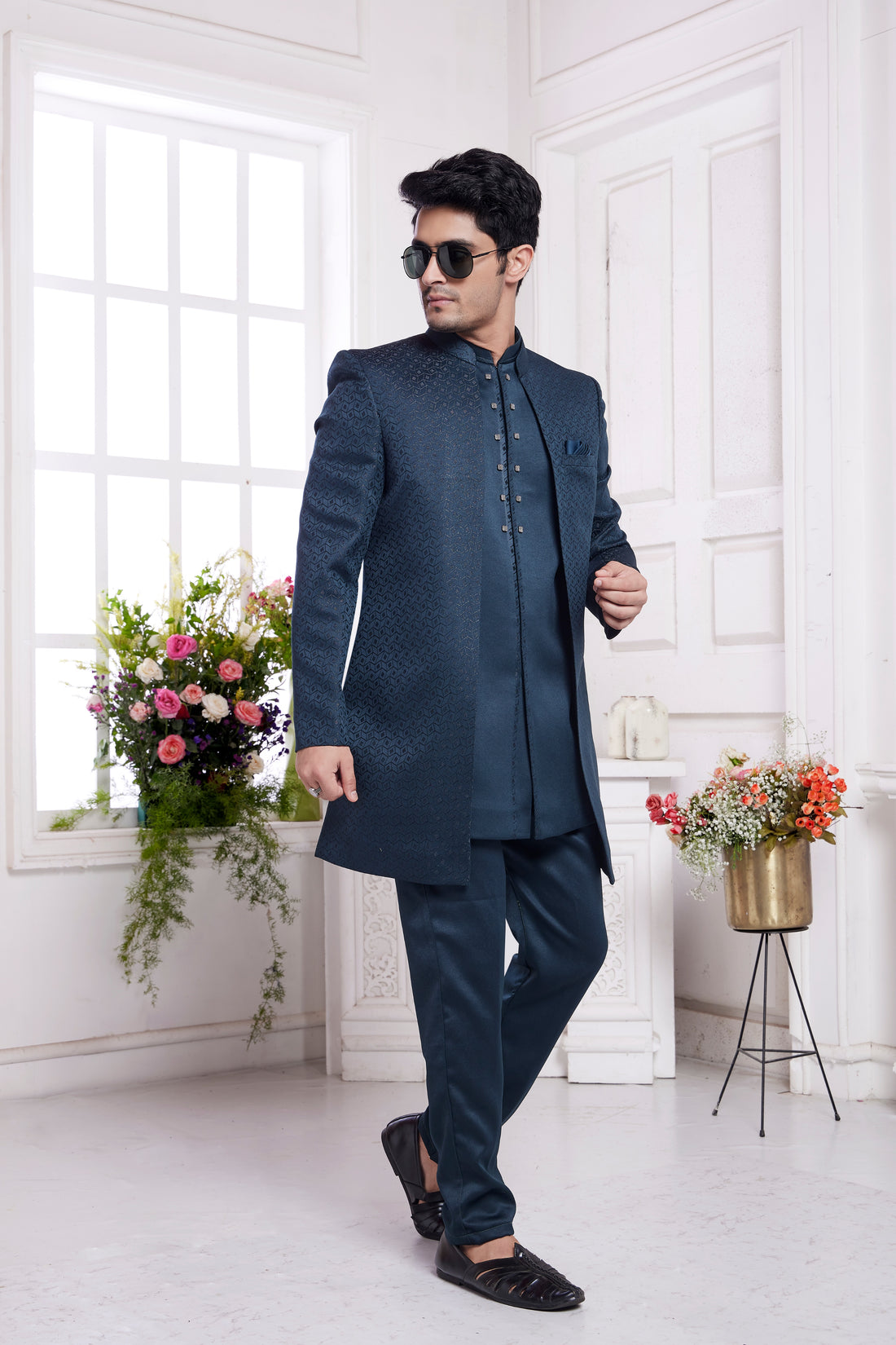Navy blue indo western for groom