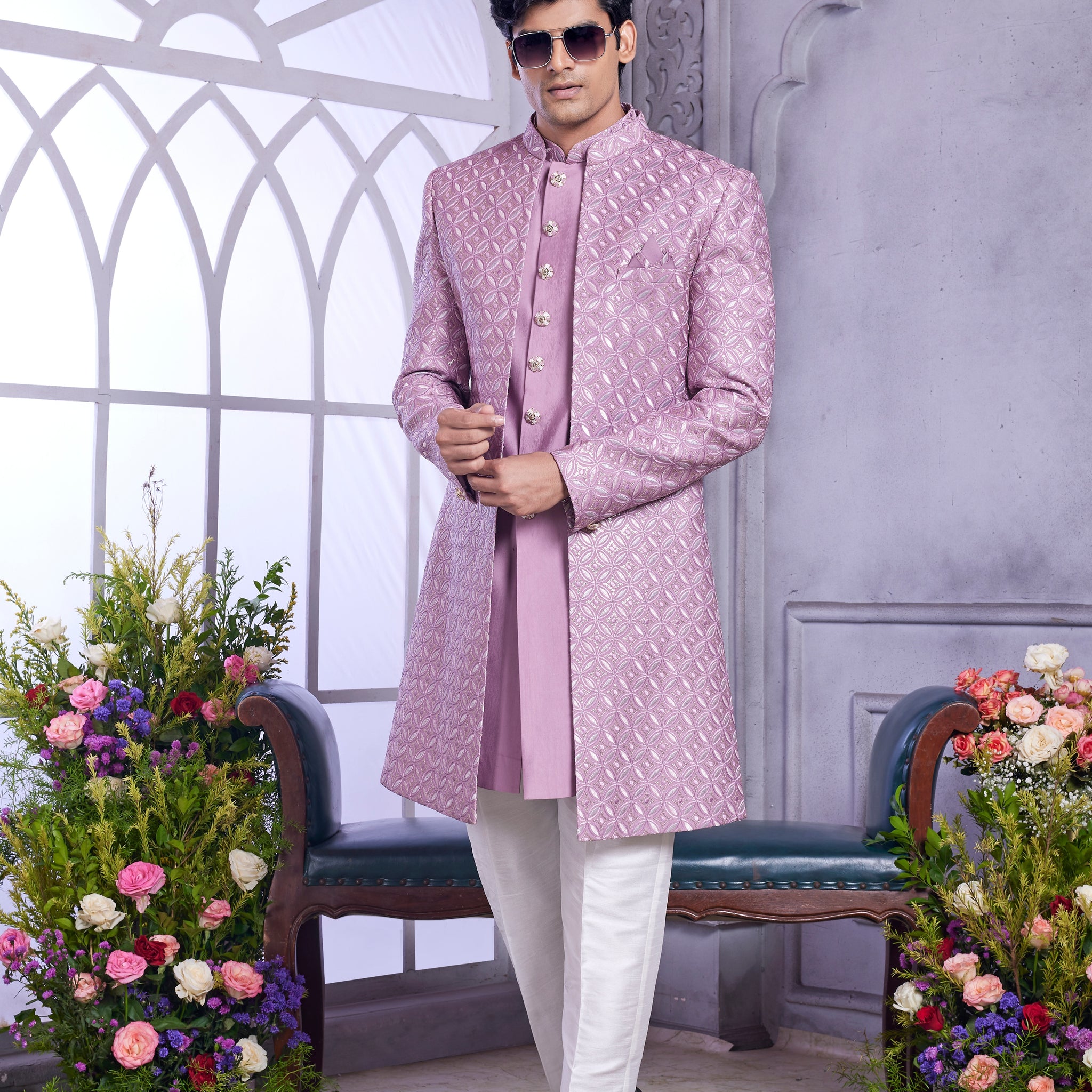 Lavender indo western sherwani for men