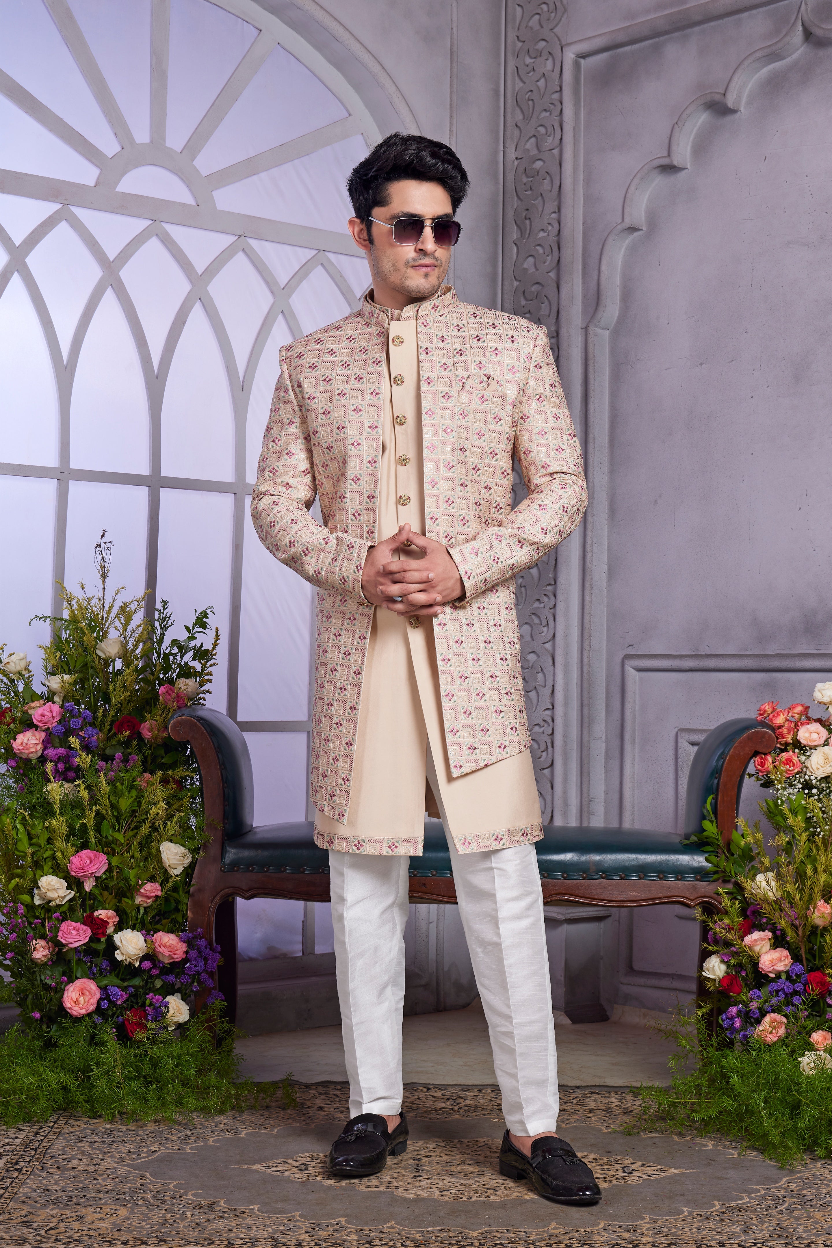 Red embroidered ethnic wear for men