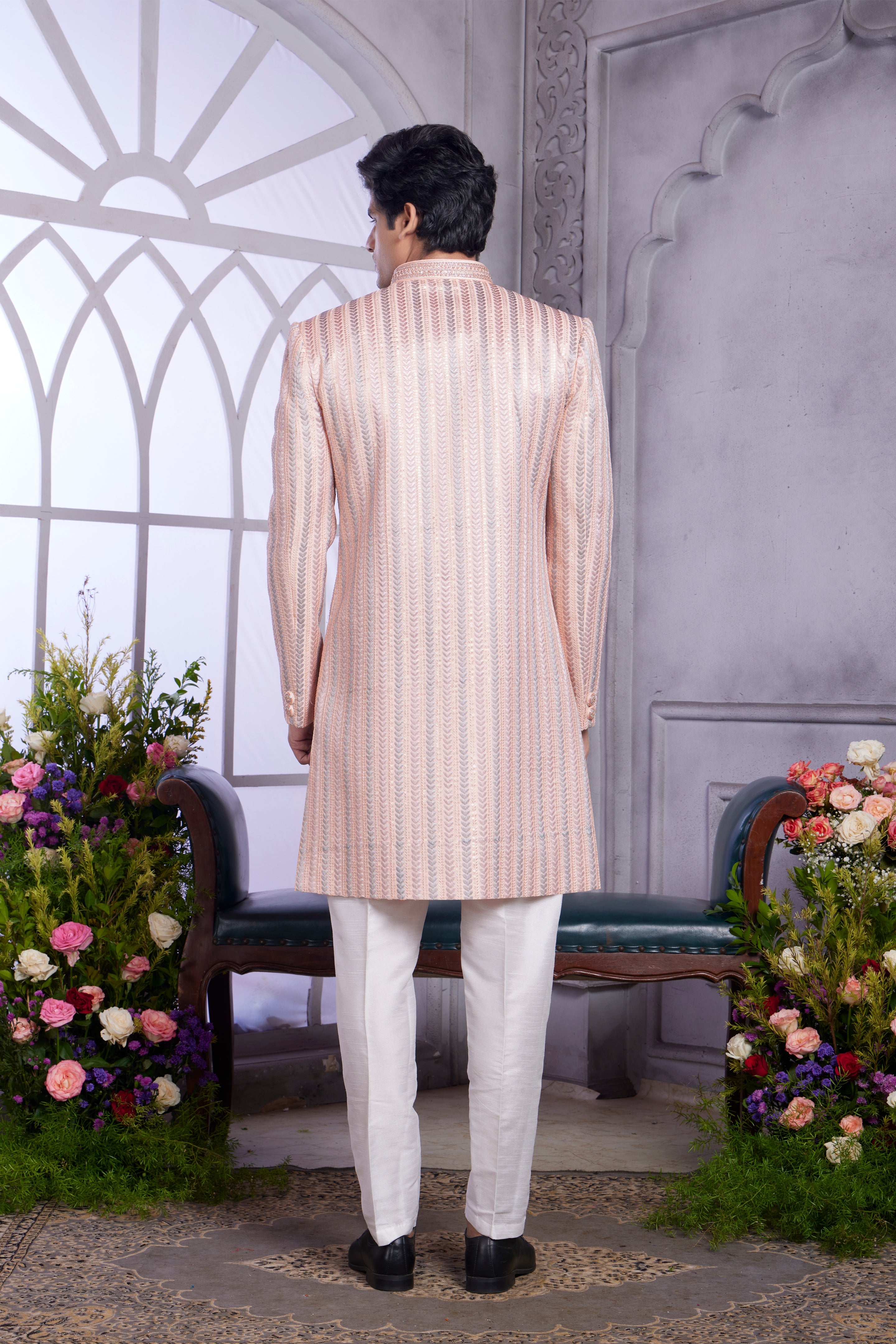Wedding indo western for men in peach