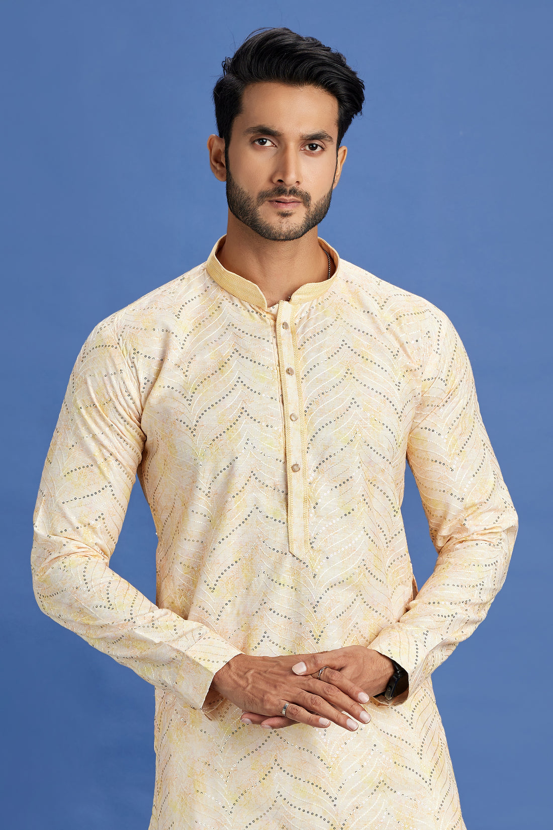 Cream embroidered kurta pajama for men