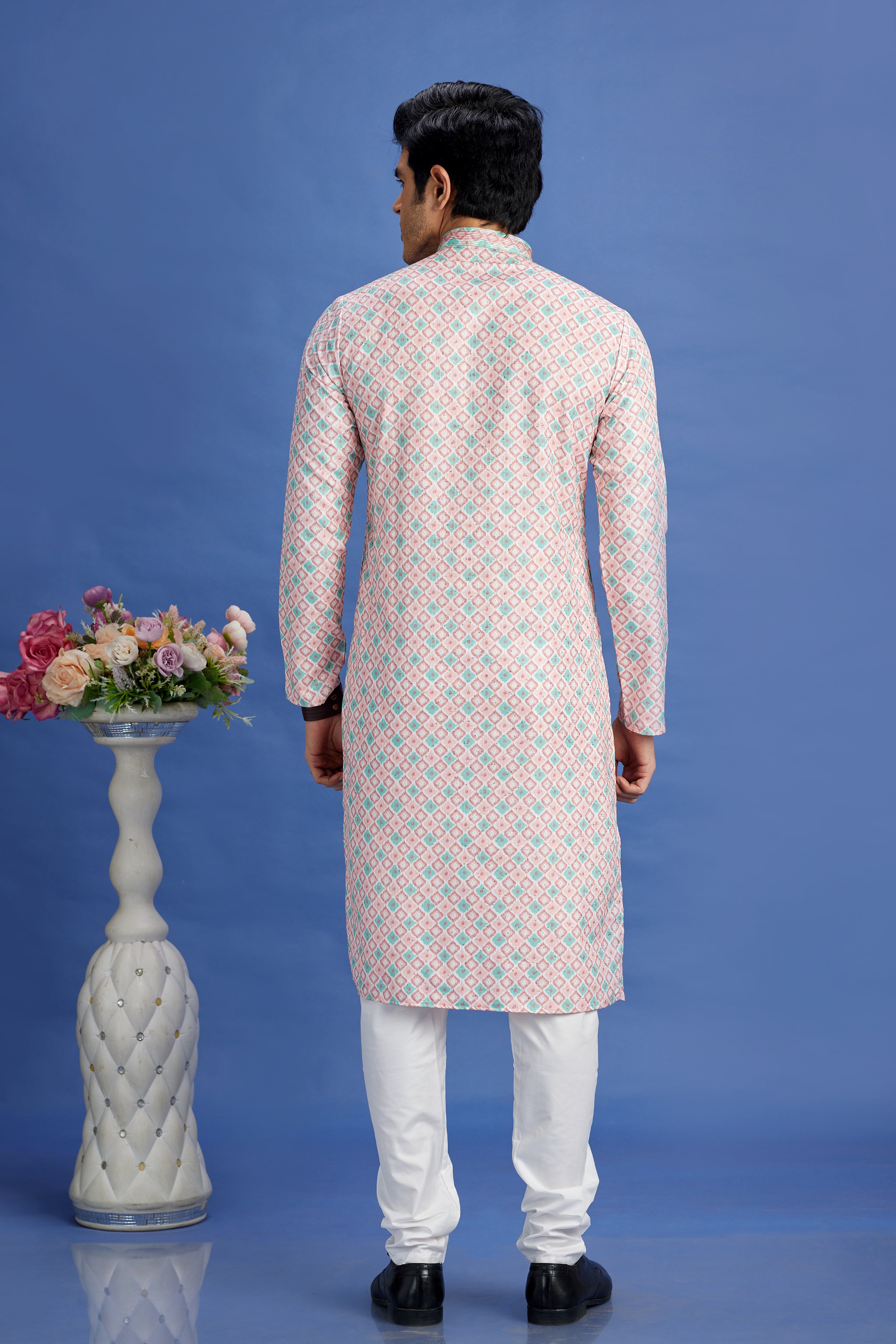 Pintux white kurta for men with art silk pajama