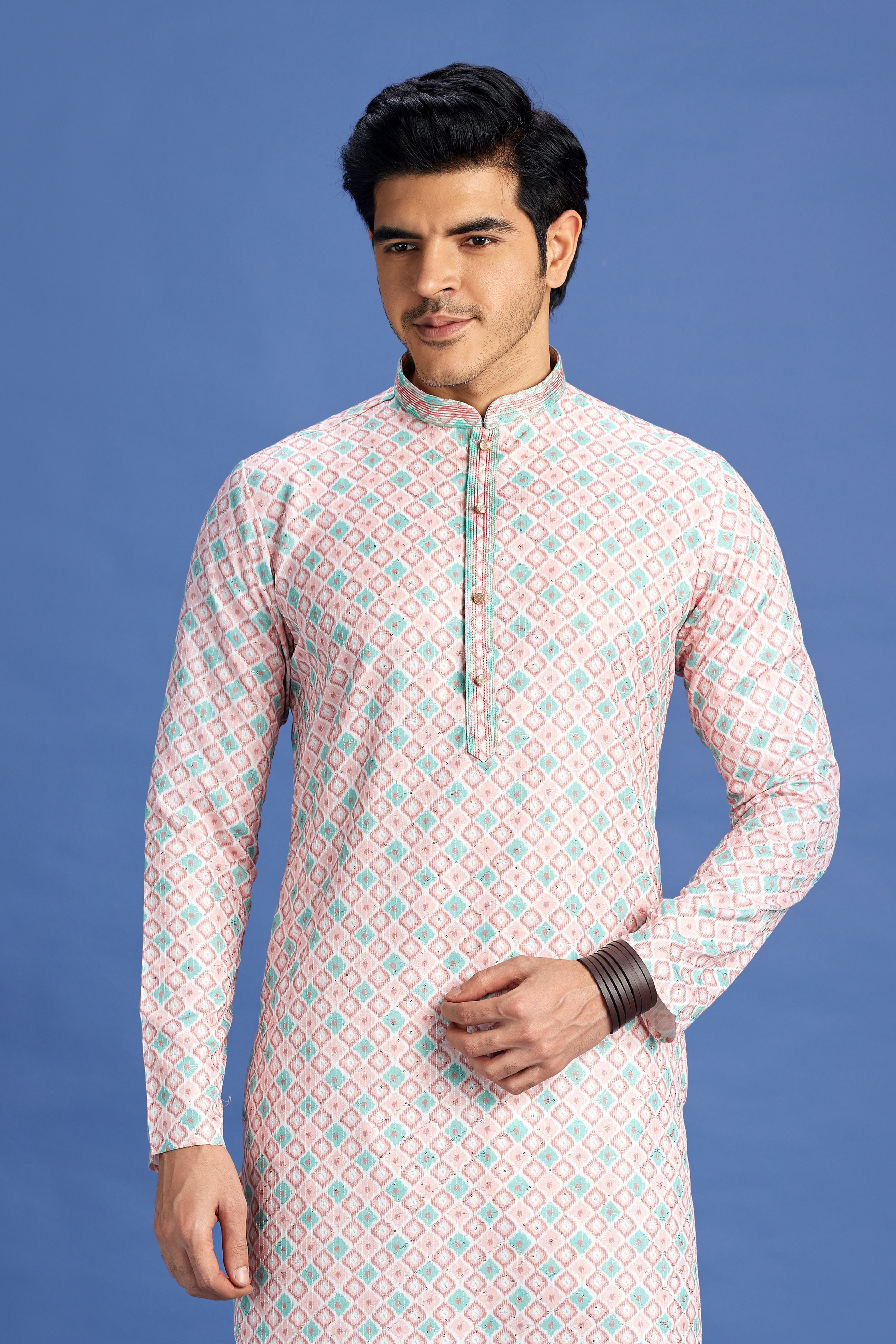 Designer men’s kurta set with Aligadhi pant