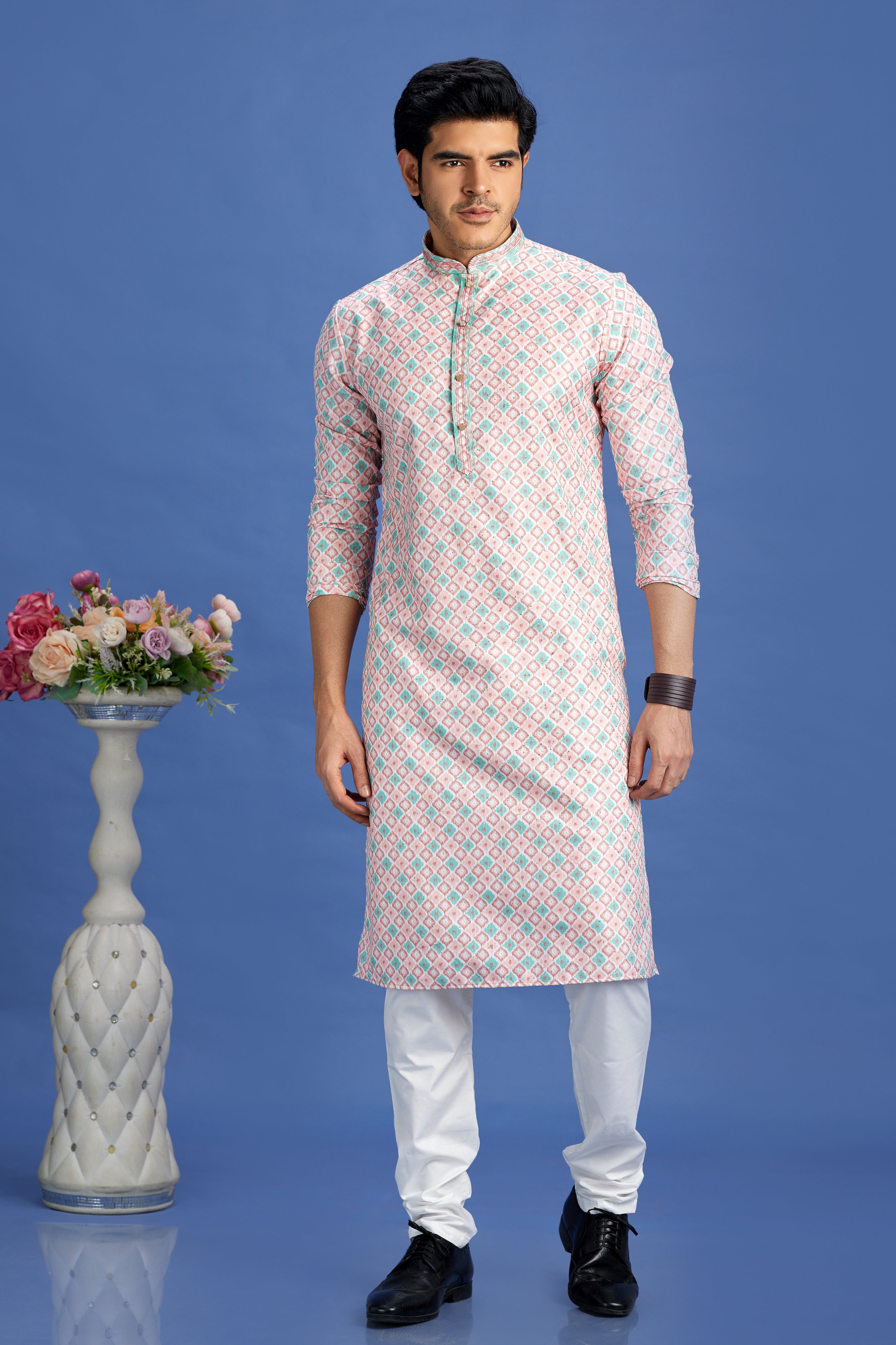 Embroidered cotton kurta pajama for festive wear