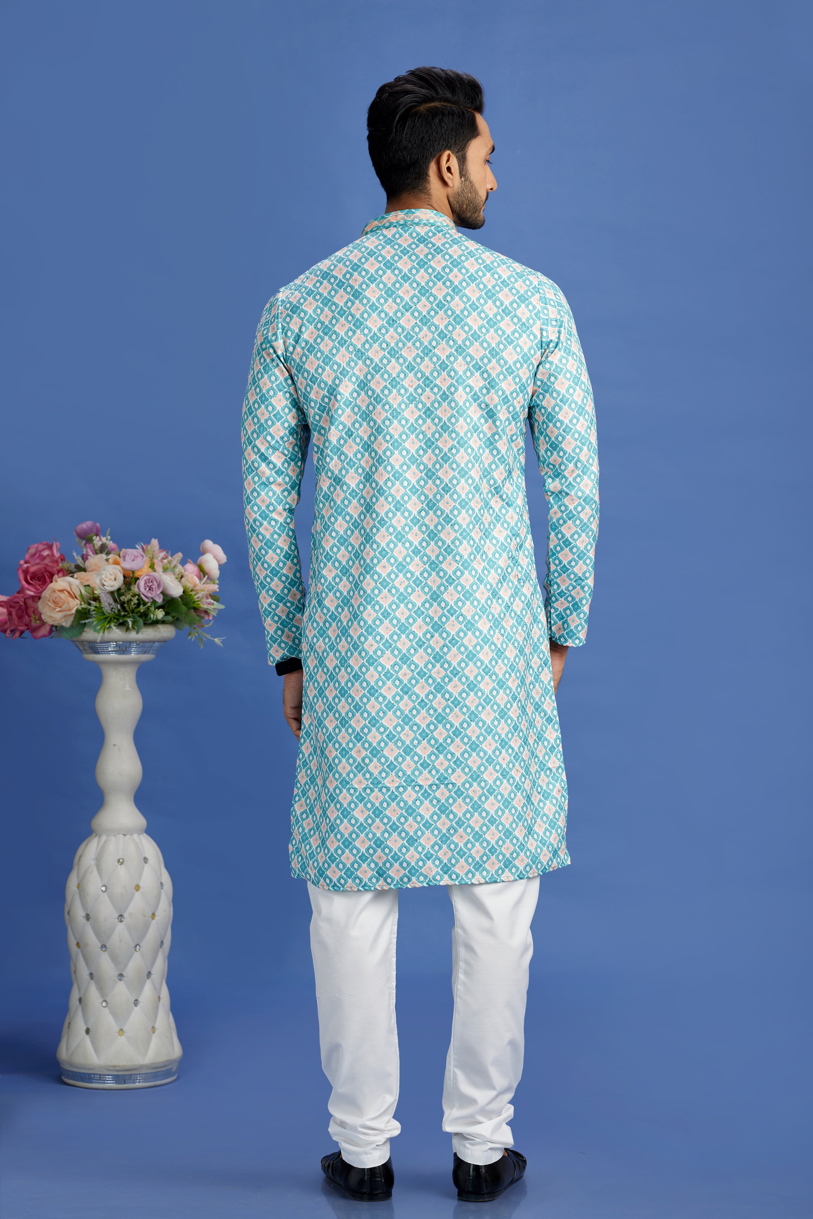 Sky blue festive kurta pajama with pintux