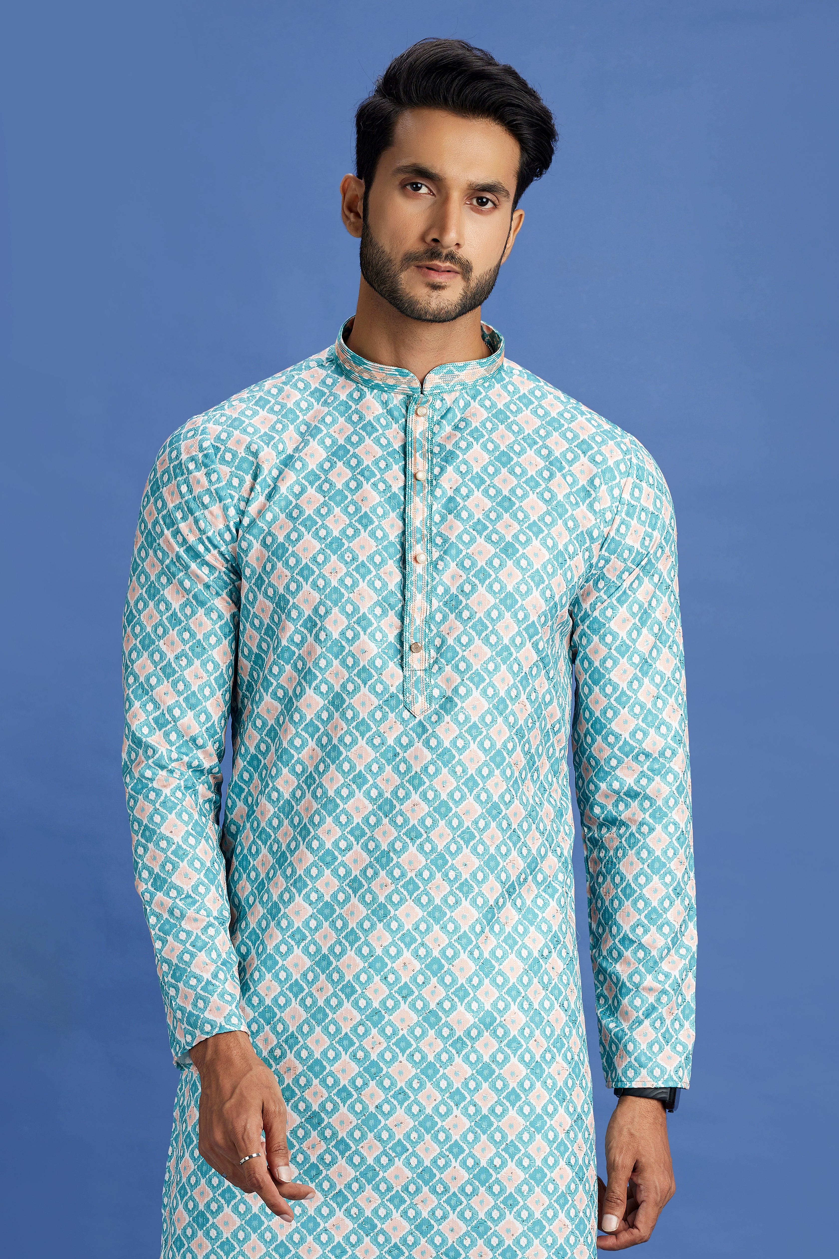 Digital print men’s kurta with white pajama