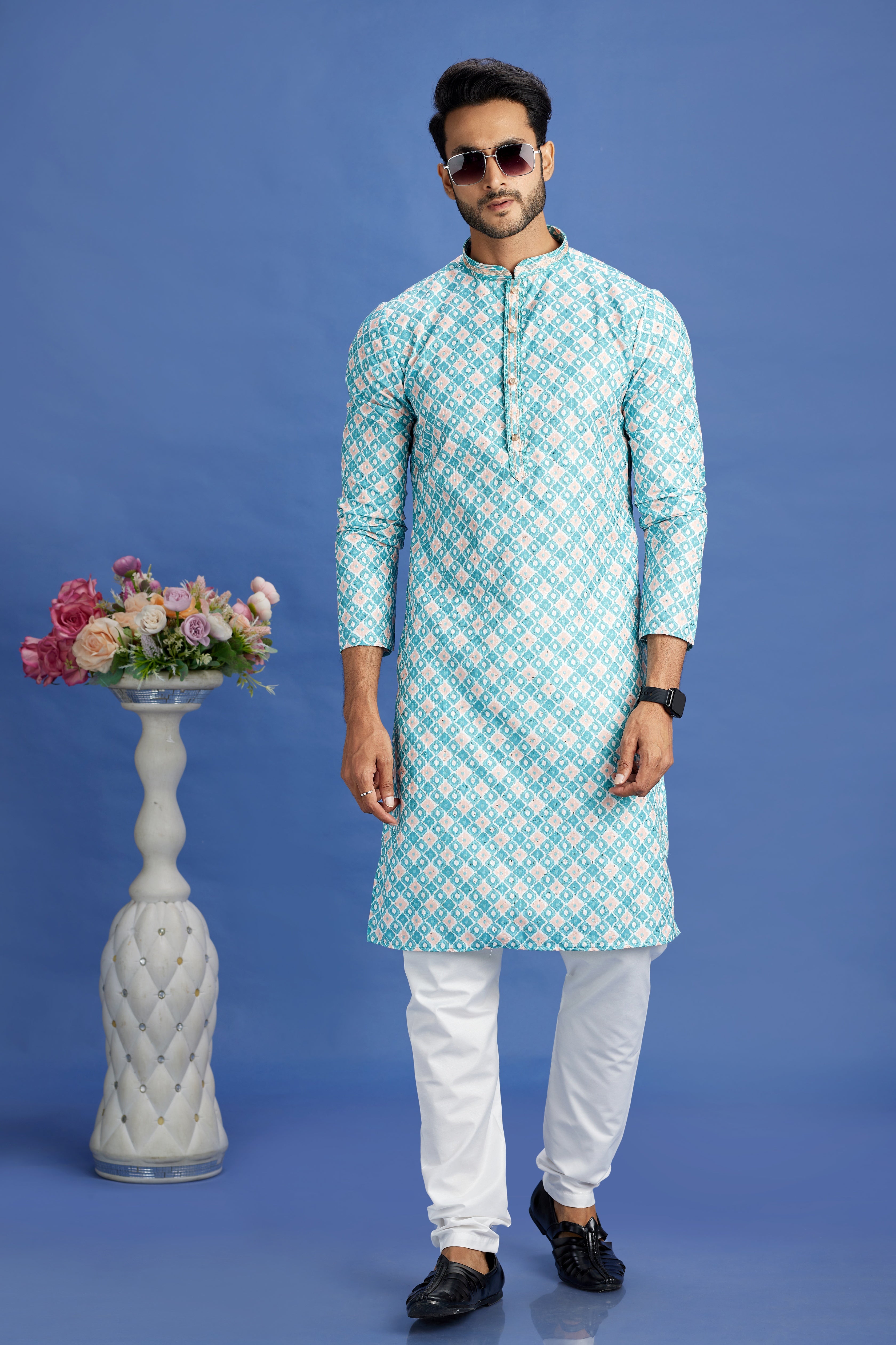 Embroidered cotton kurta pajama for haldi