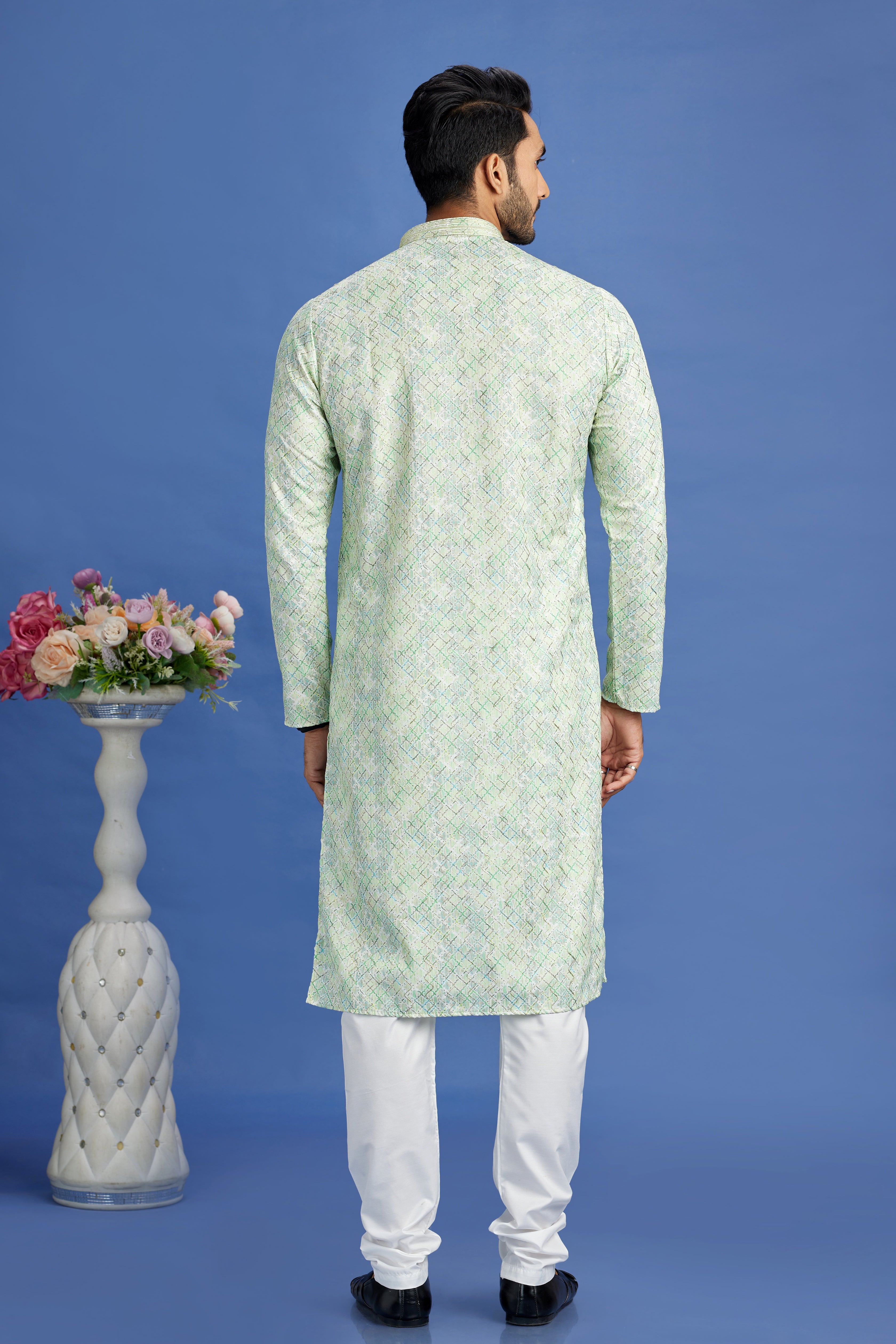 Mint green digital print kurta for men