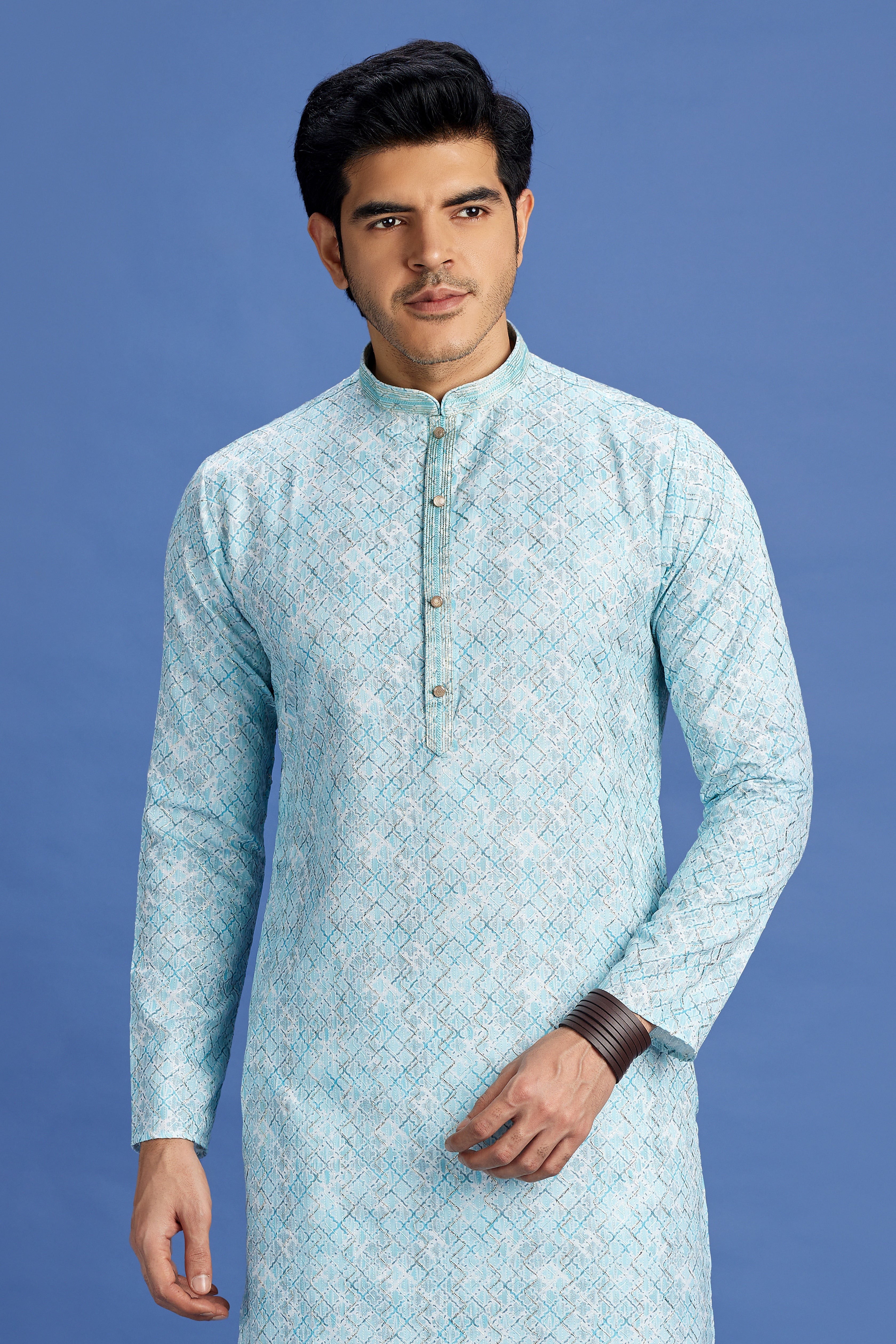 Pintux embroidered kurta in light blue
