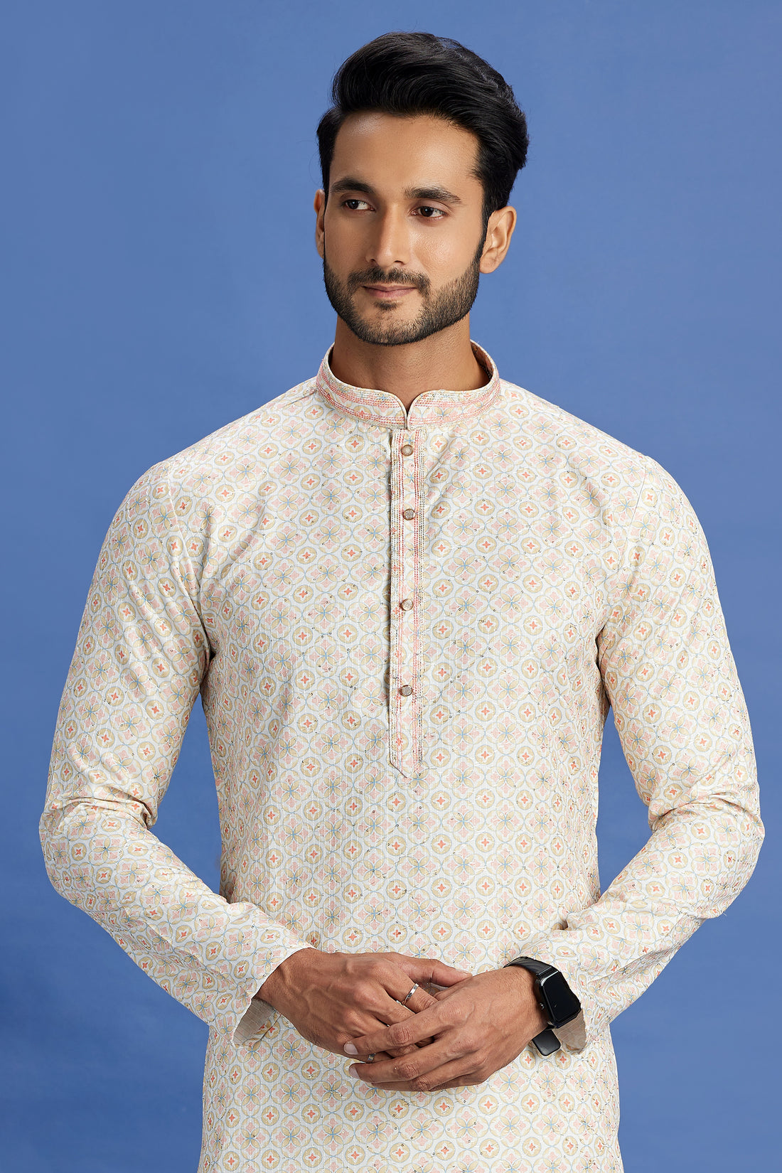 White kurta pajama for men with pintux design