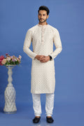 Digital print kurta for men in ivory white