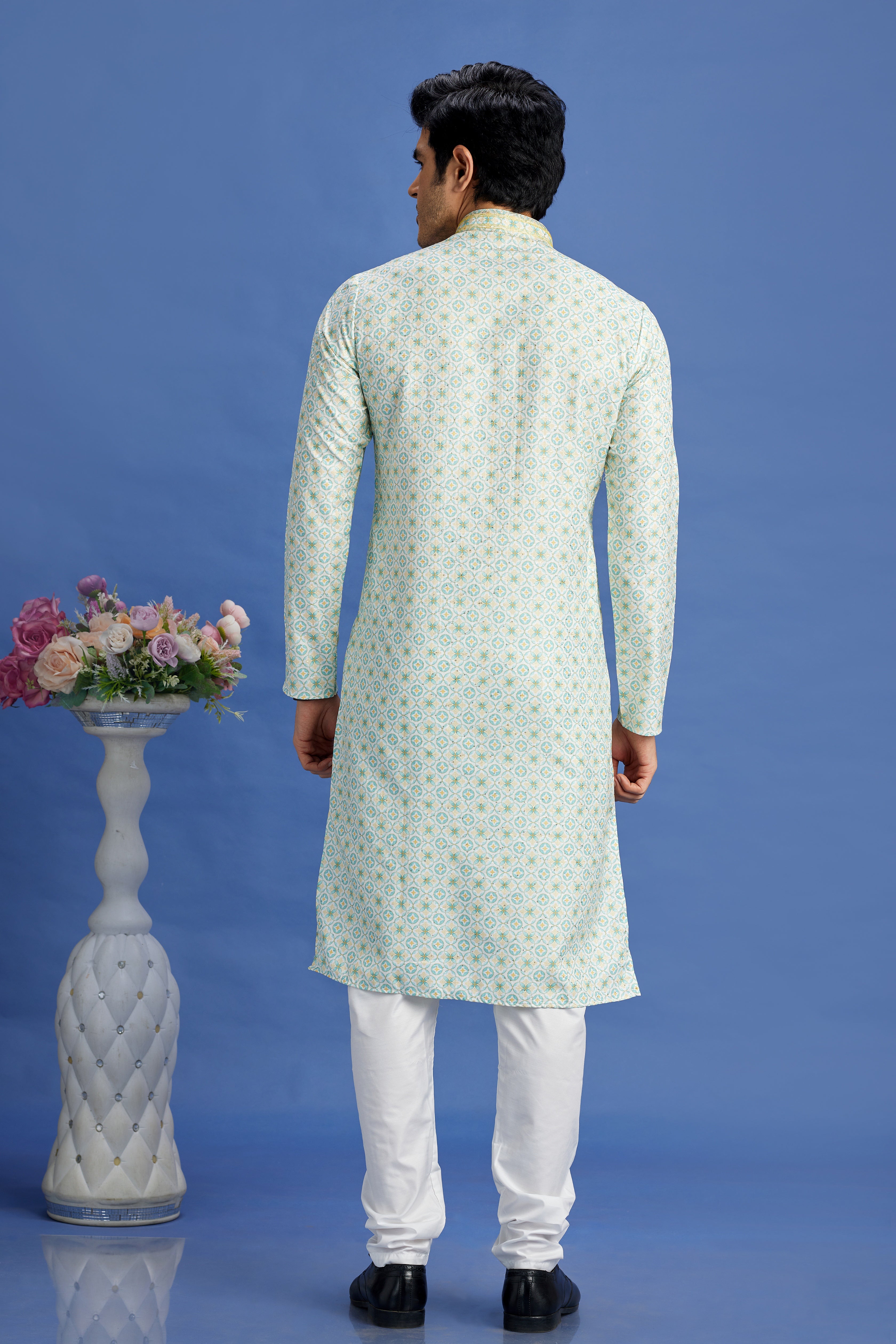 Cotton kurta set for men with Aligadhi pant