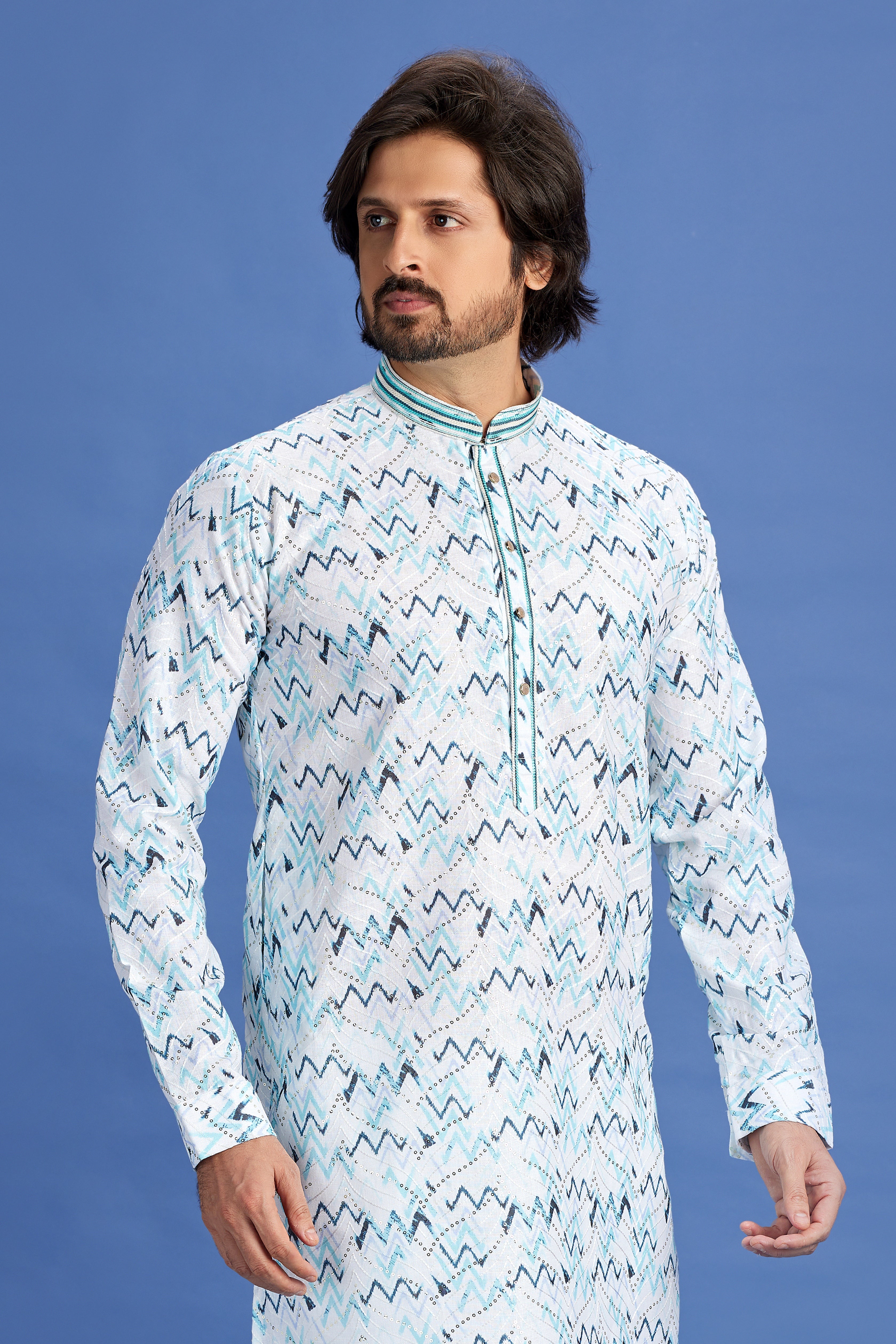 Pintux embroidered kurta set in sky blue