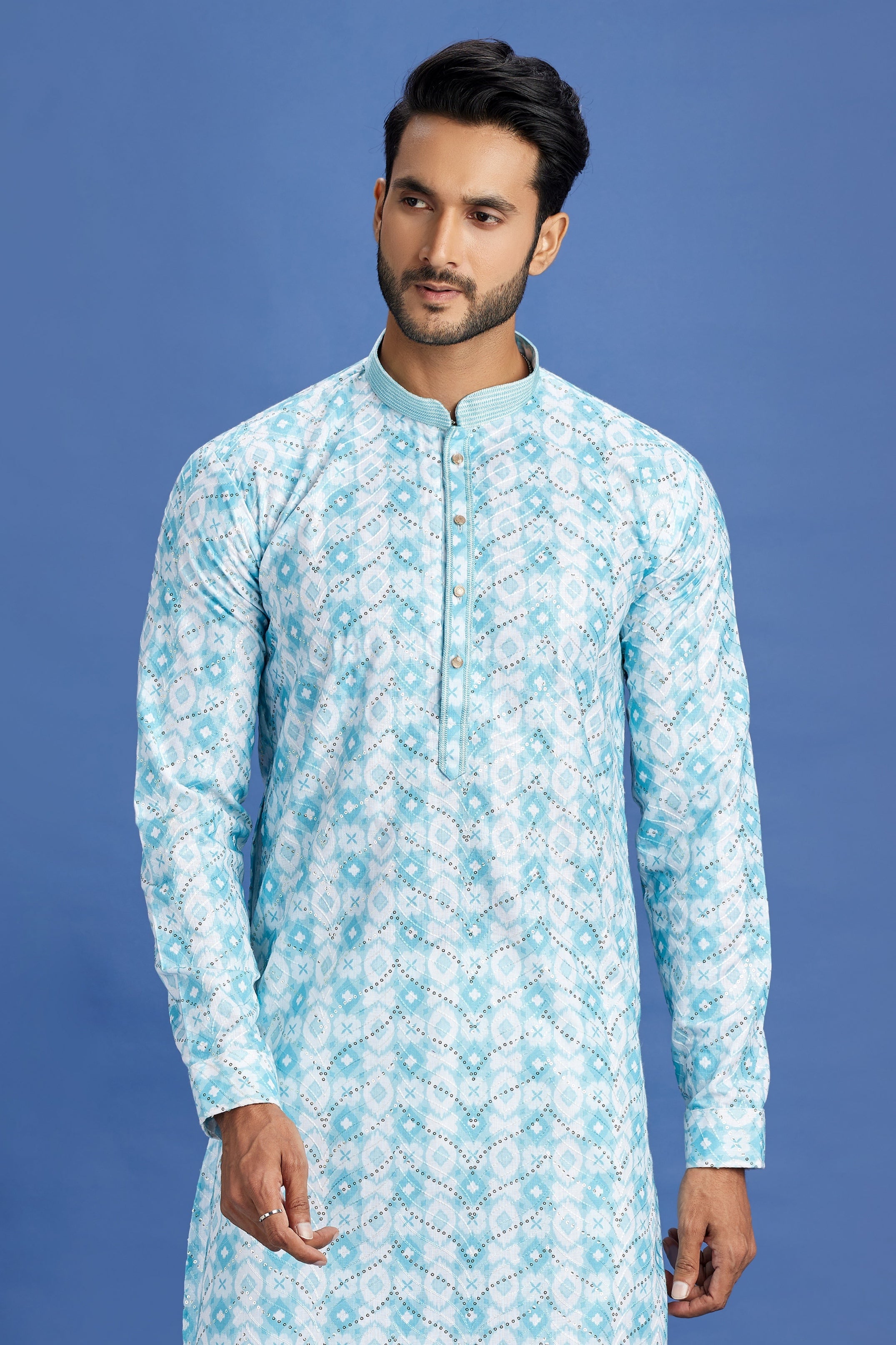 Men’s ethnic wear in turquoise blue

