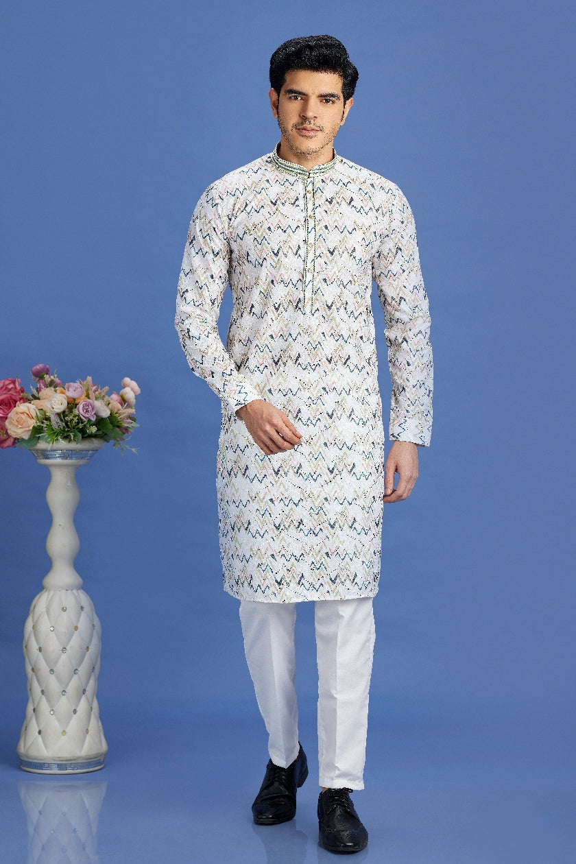 Men’s white cotton kurta set

