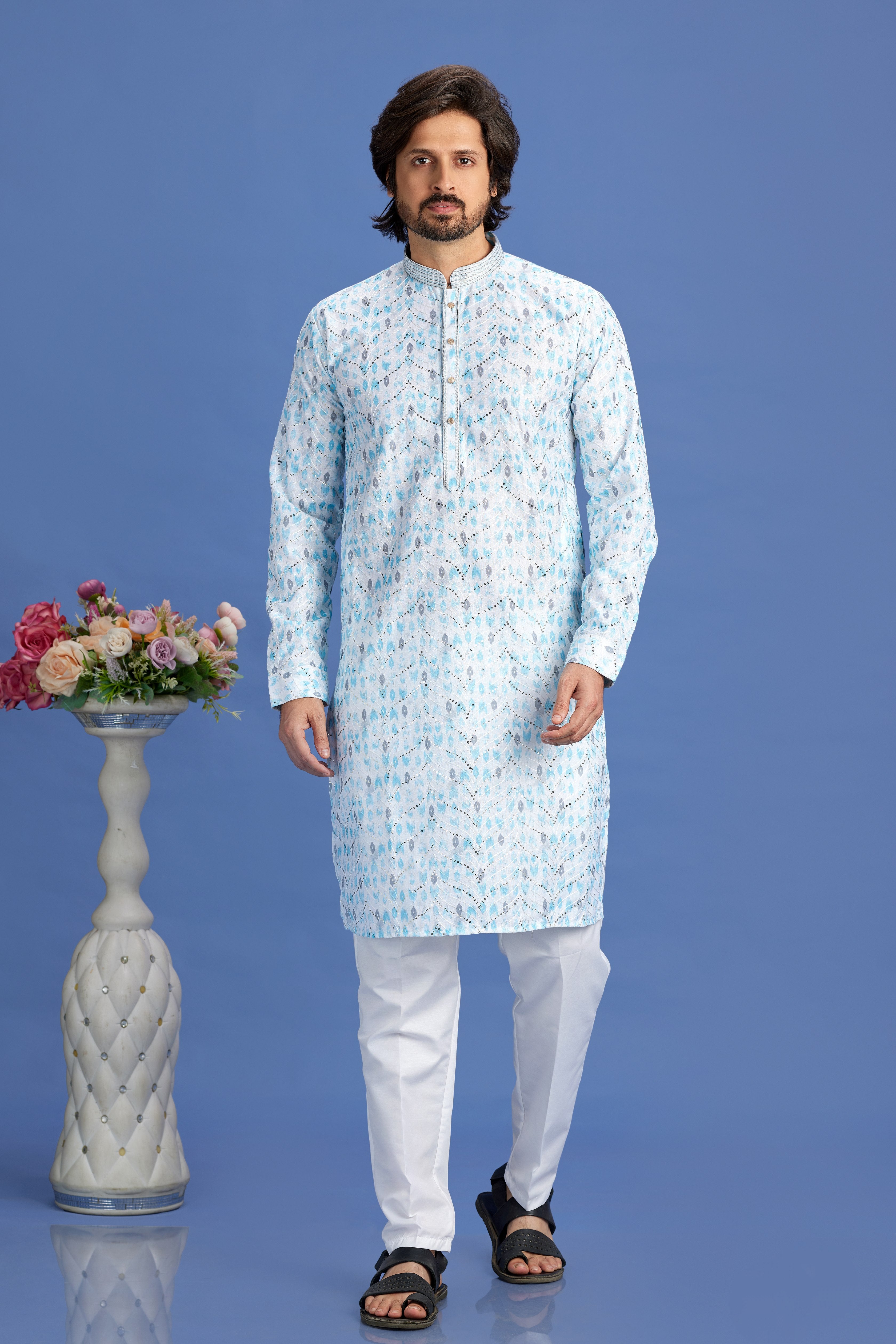 Light teal ethnic wear for men

