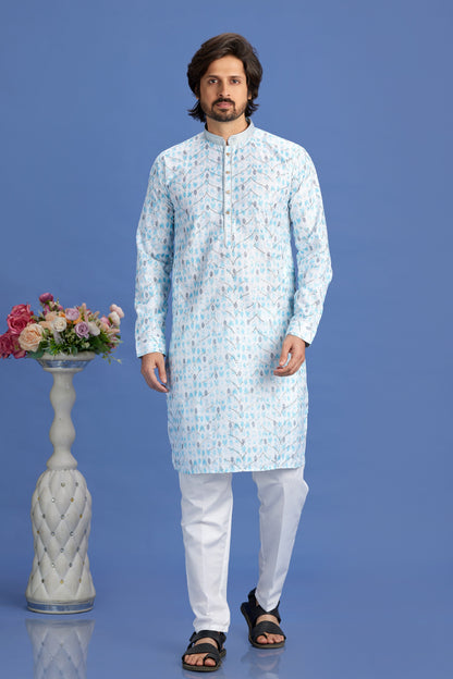 Light teal ethnic wear for men

